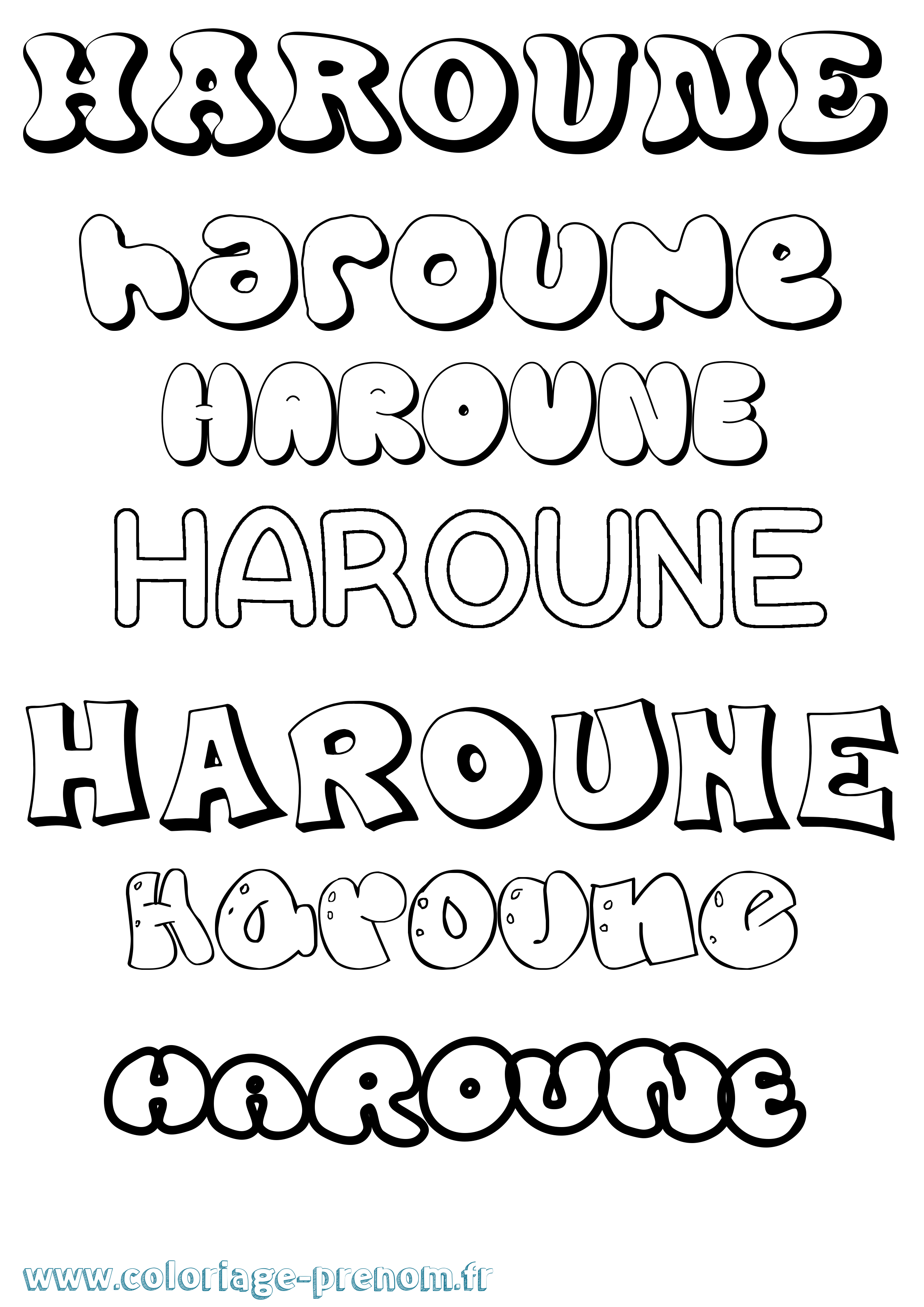 Coloriage prénom Haroune Bubble