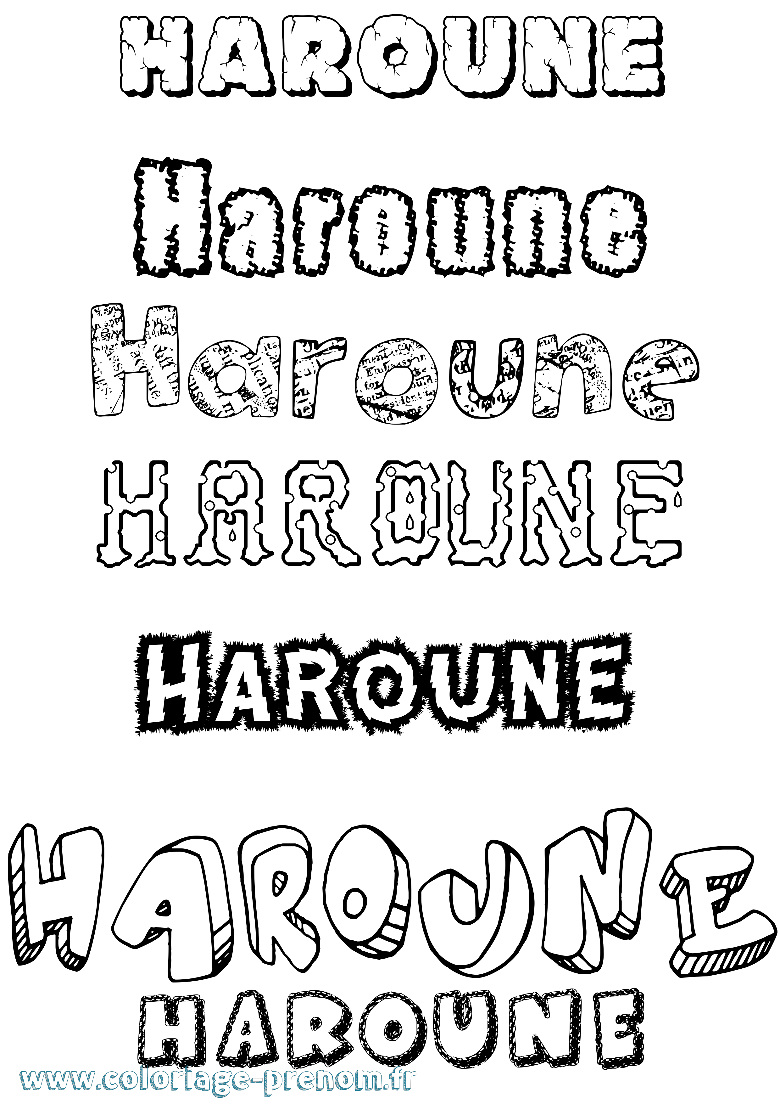 Coloriage prénom Haroune Destructuré