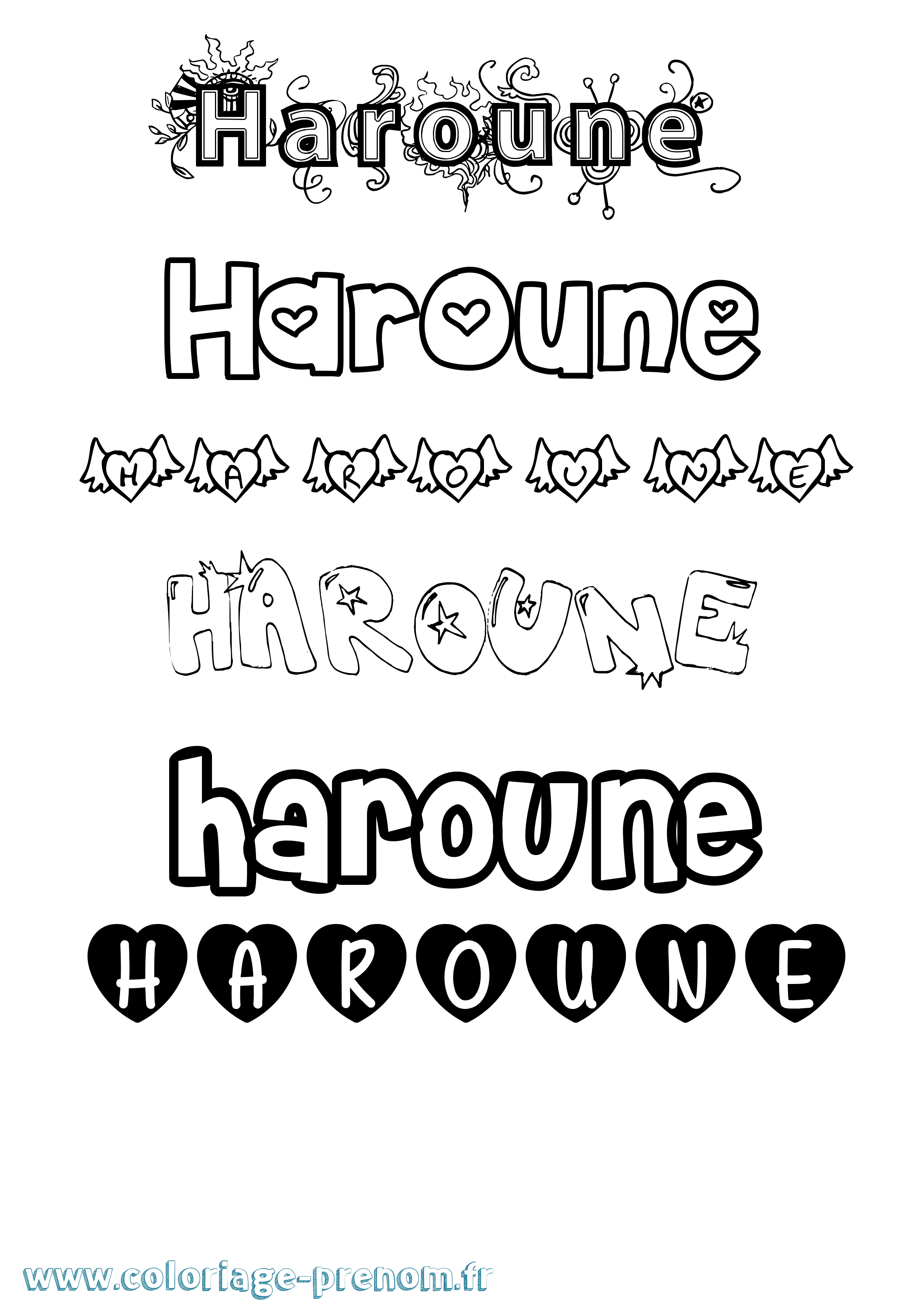 Coloriage prénom Haroune Girly