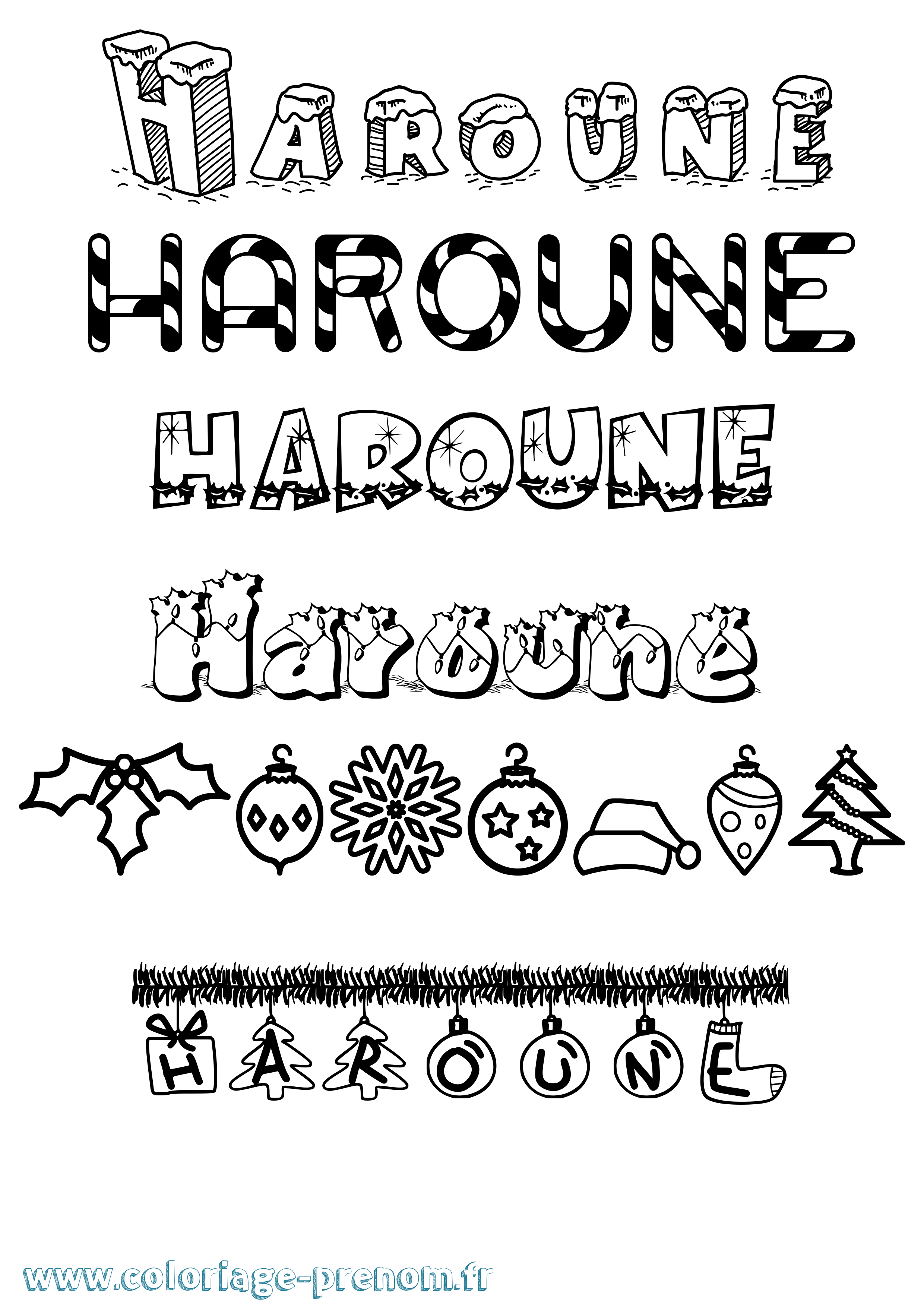 Coloriage prénom Haroune Noël