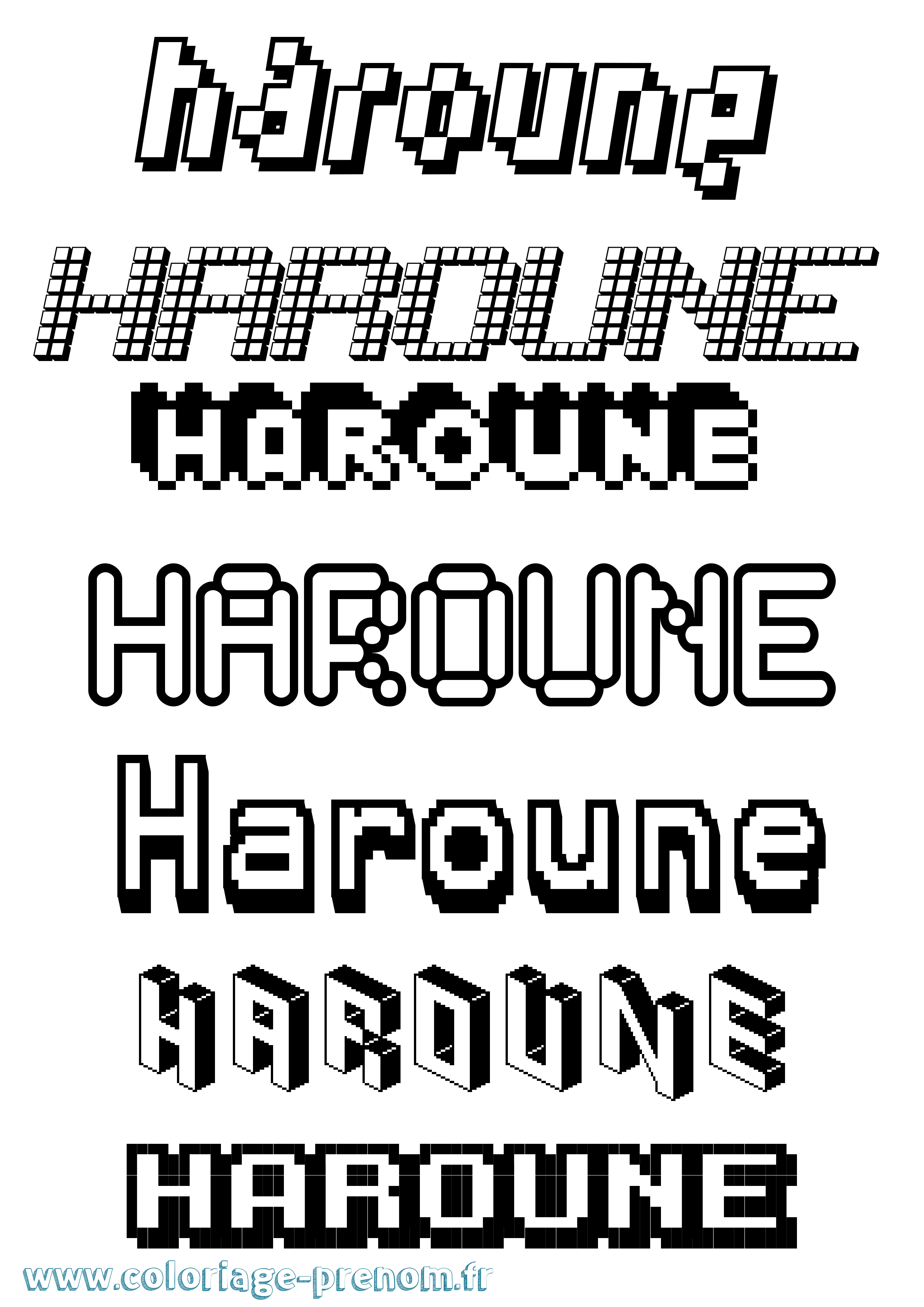 Coloriage prénom Haroune Pixel