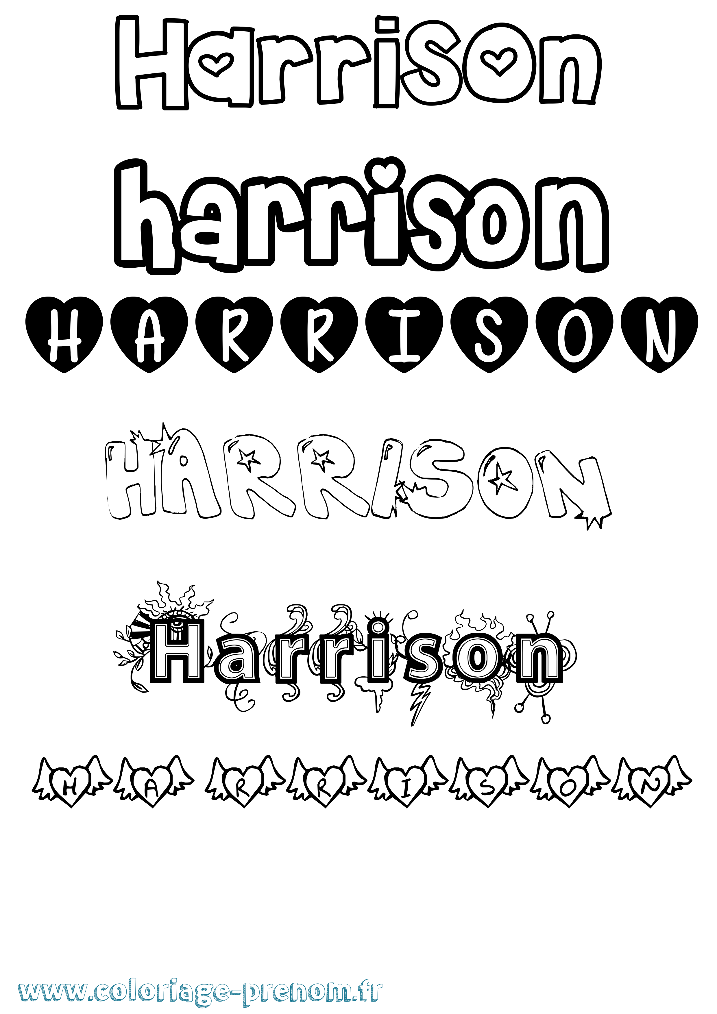 Coloriage prénom Harrison Girly