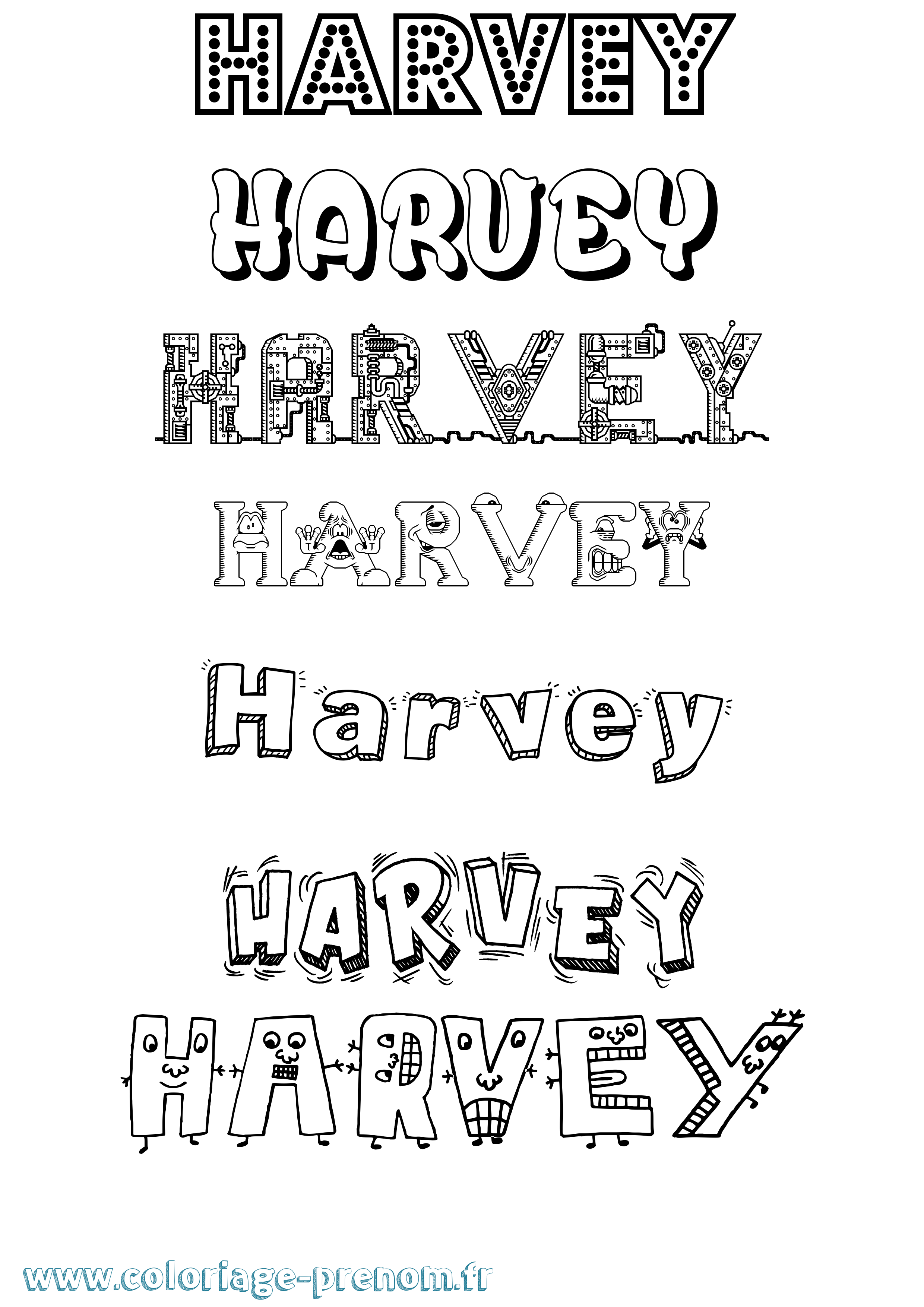 Coloriage prénom Harvey Fun
