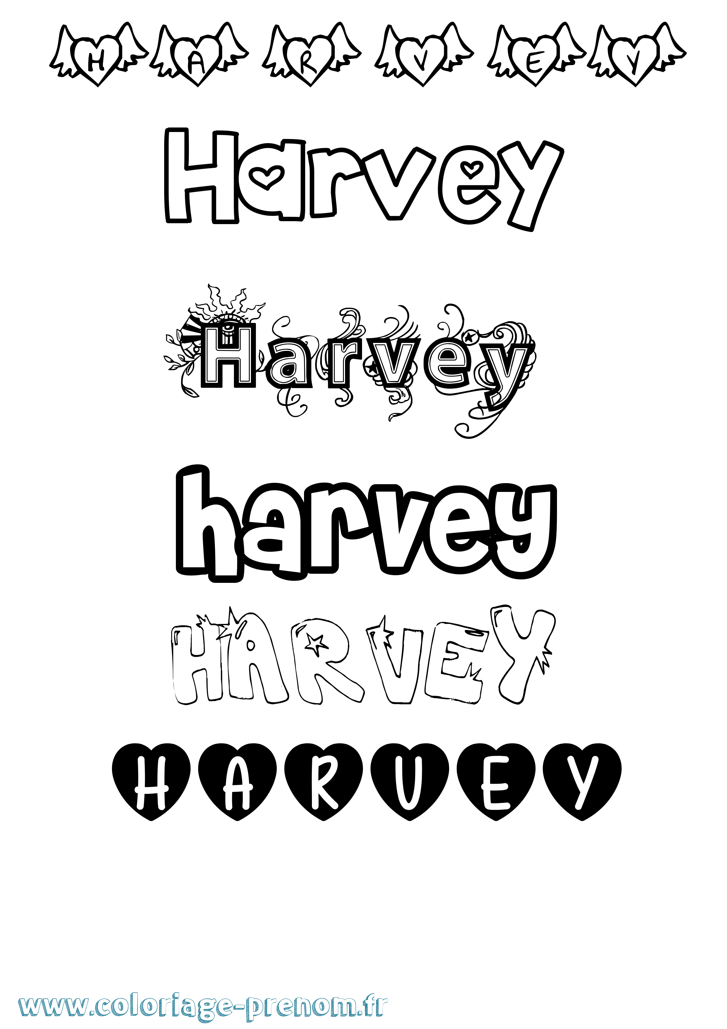 Coloriage prénom Harvey Girly