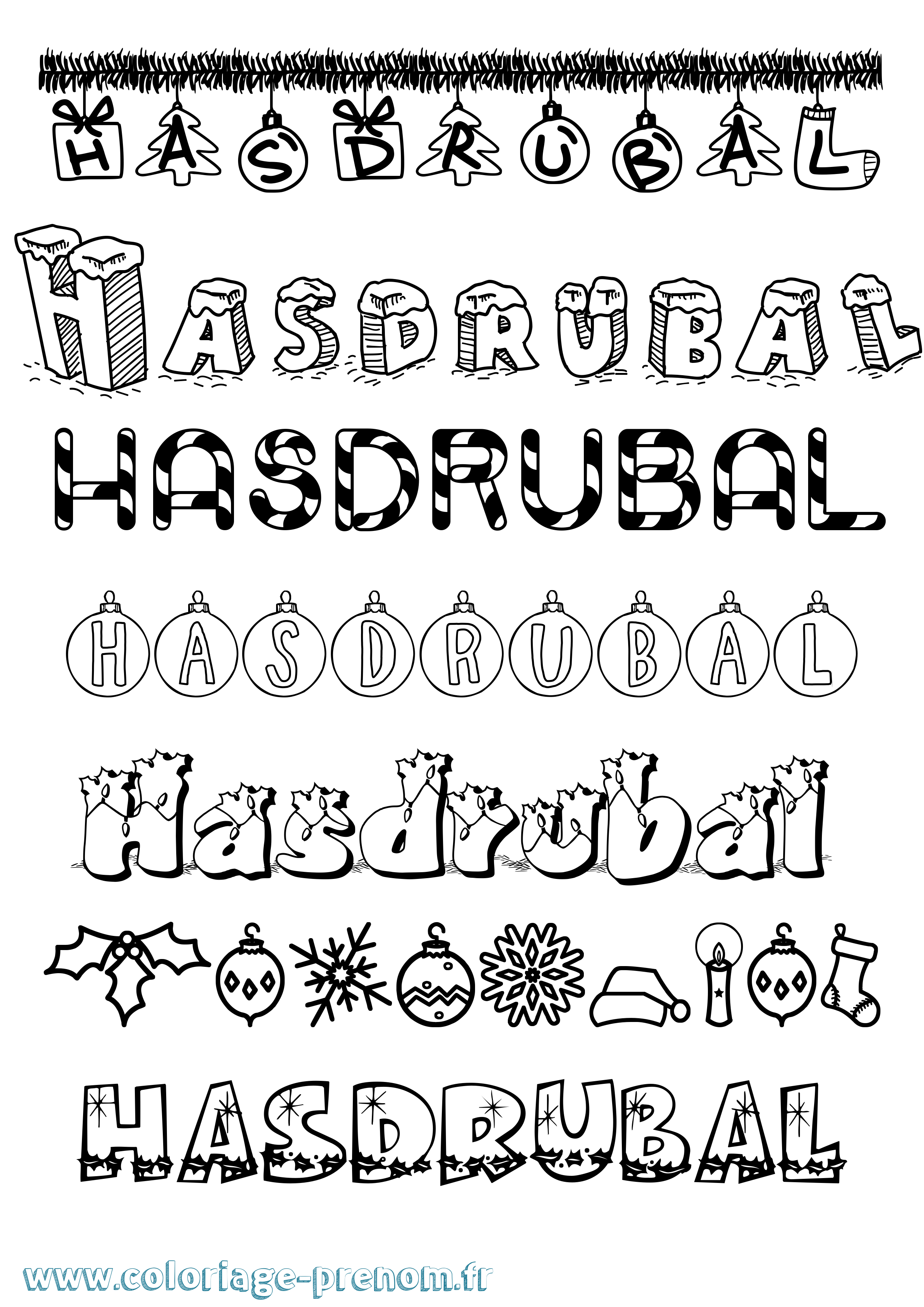 Coloriage Hasdrubal Noël Coloriage prénom Hasdrubal Noël