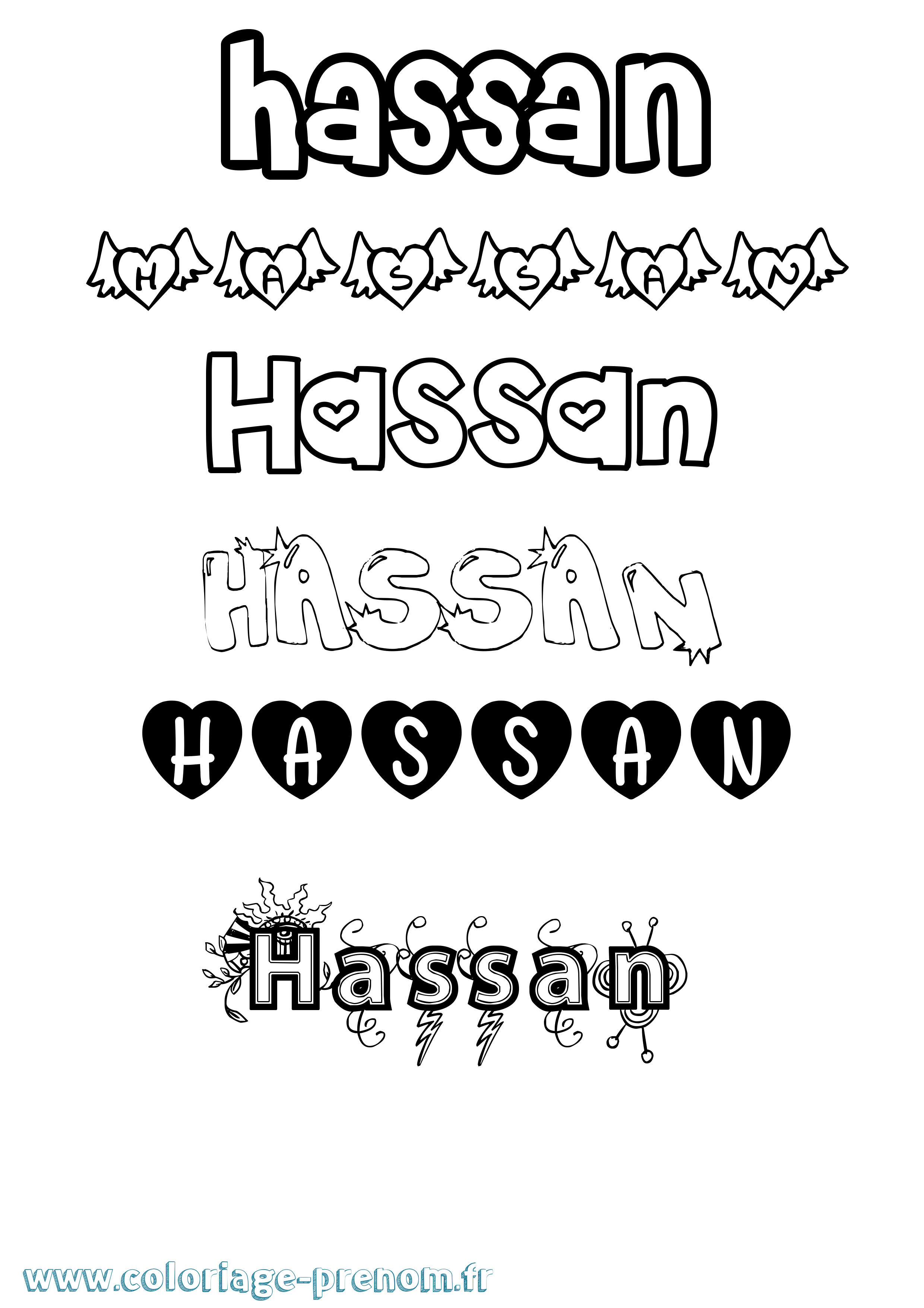 Coloriage prénom Hassan Girly