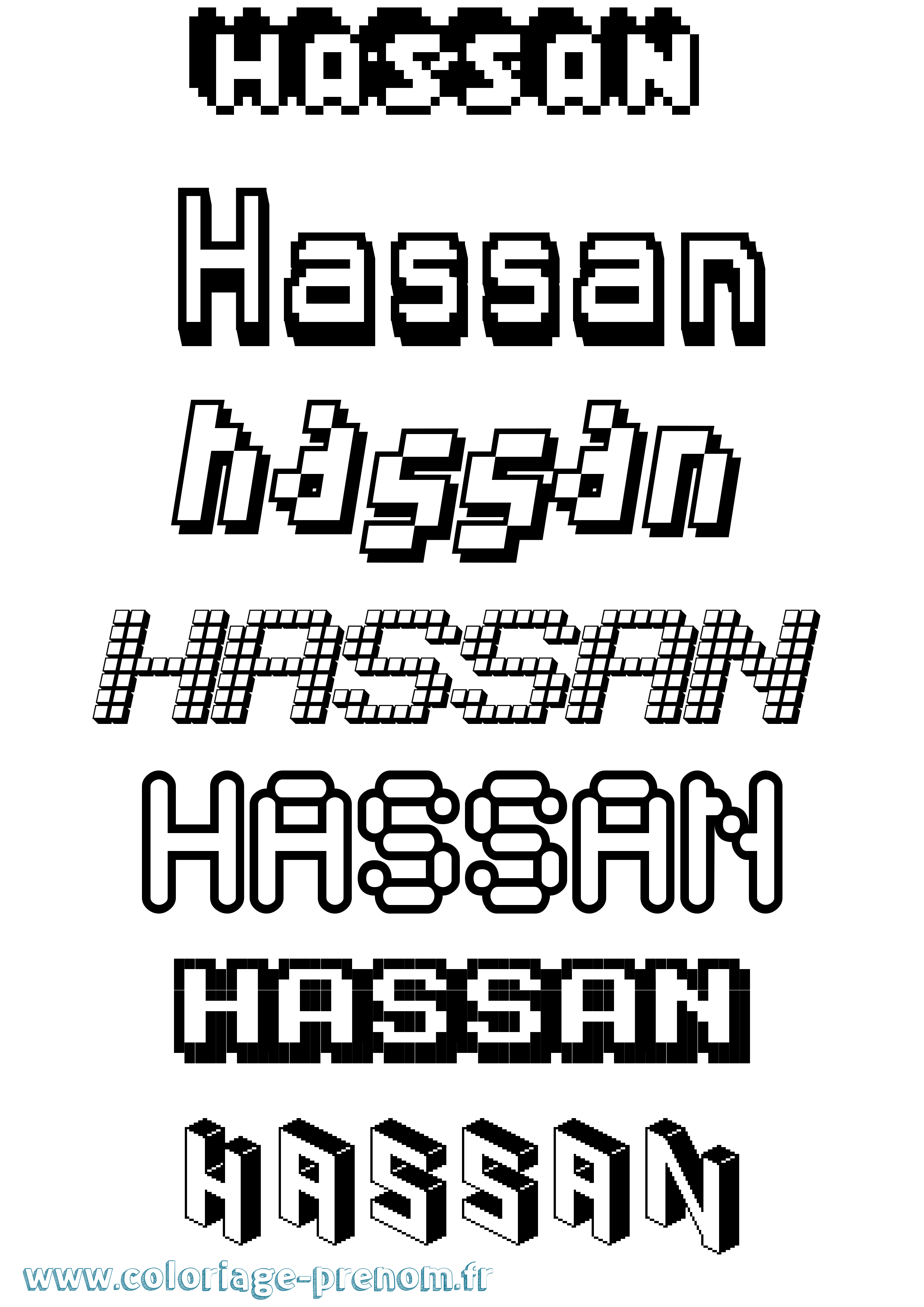 Coloriage prénom Hassan Pixel