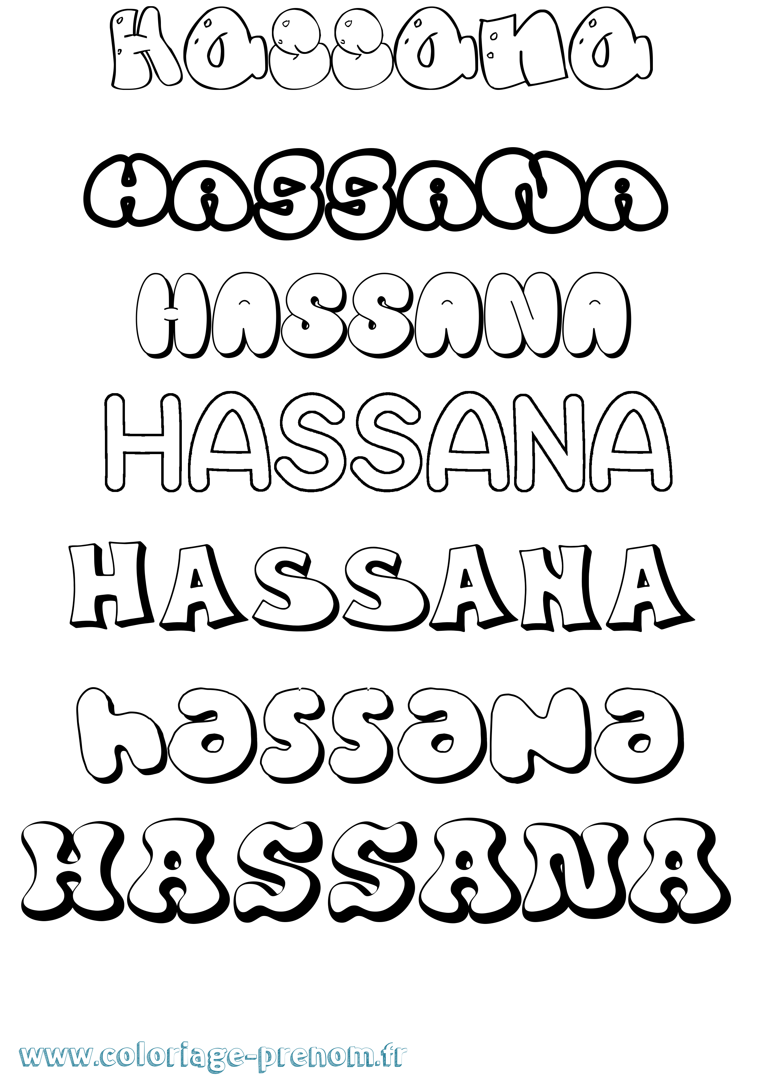 Coloriage prénom Hassana Bubble
