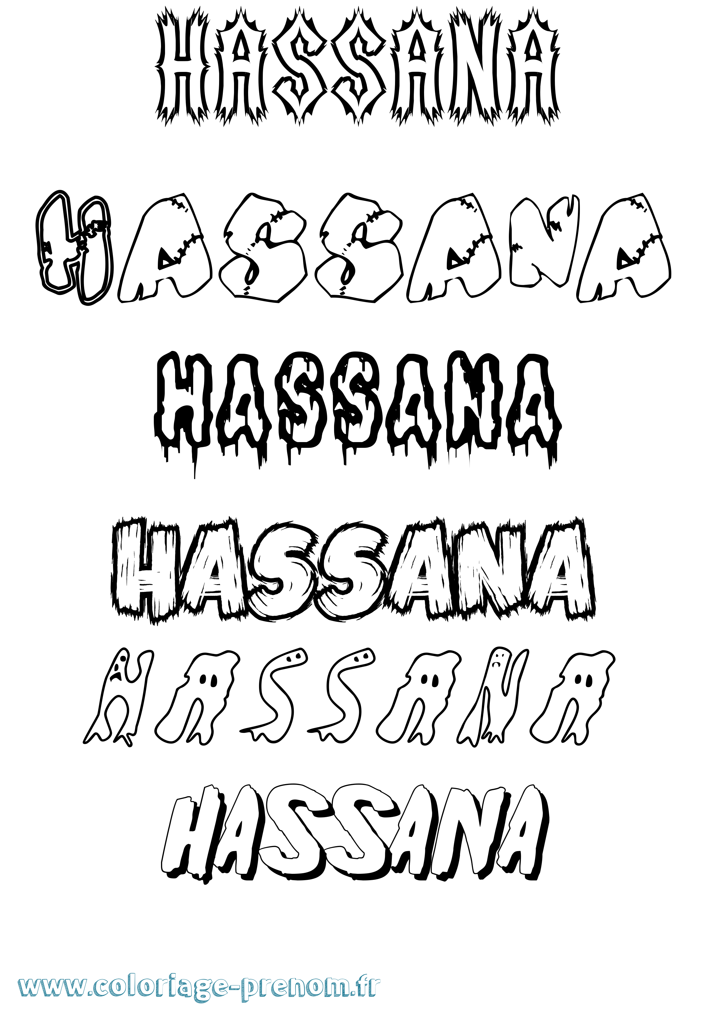 Coloriage prénom Hassana Frisson
