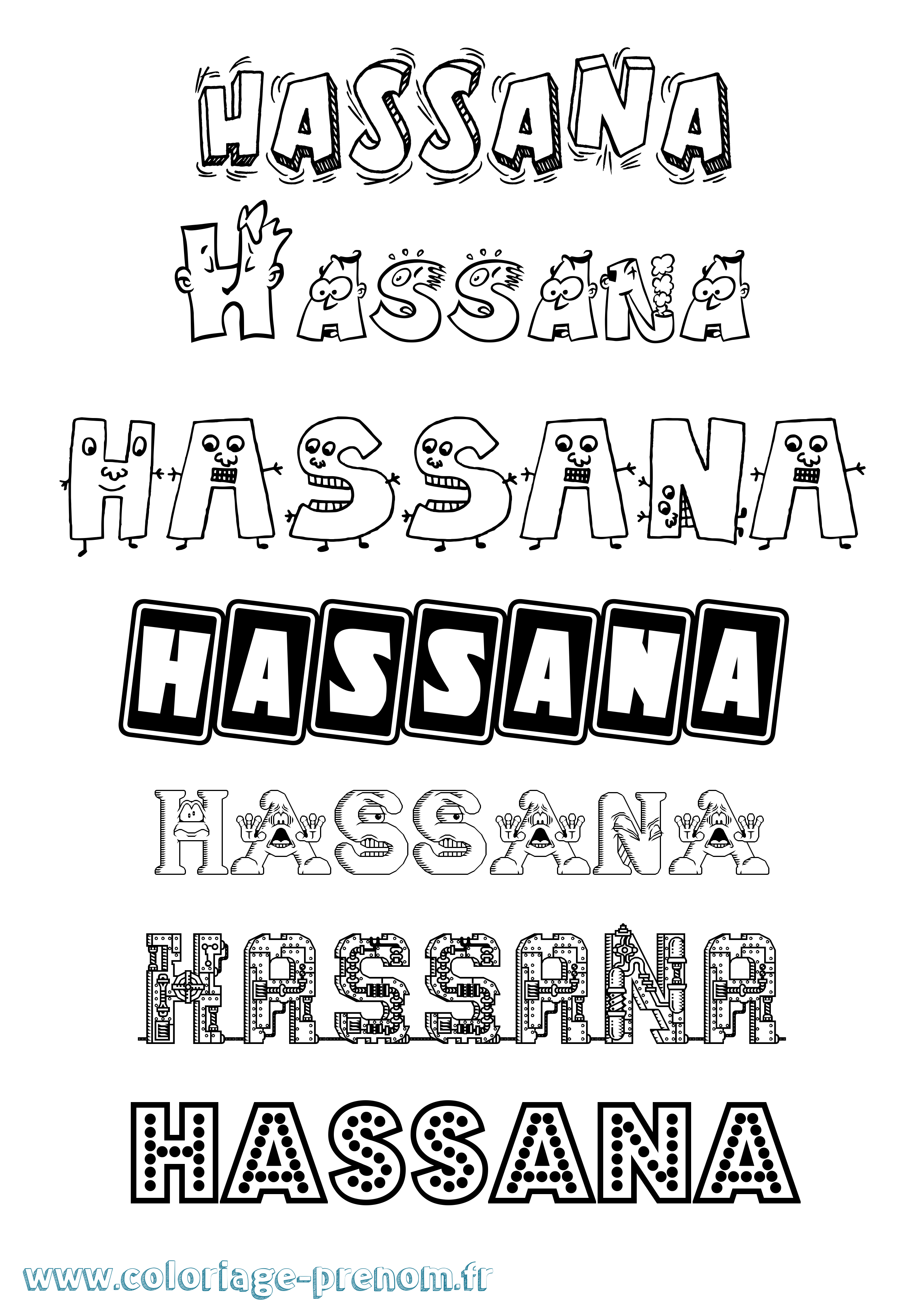 Coloriage prénom Hassana Fun