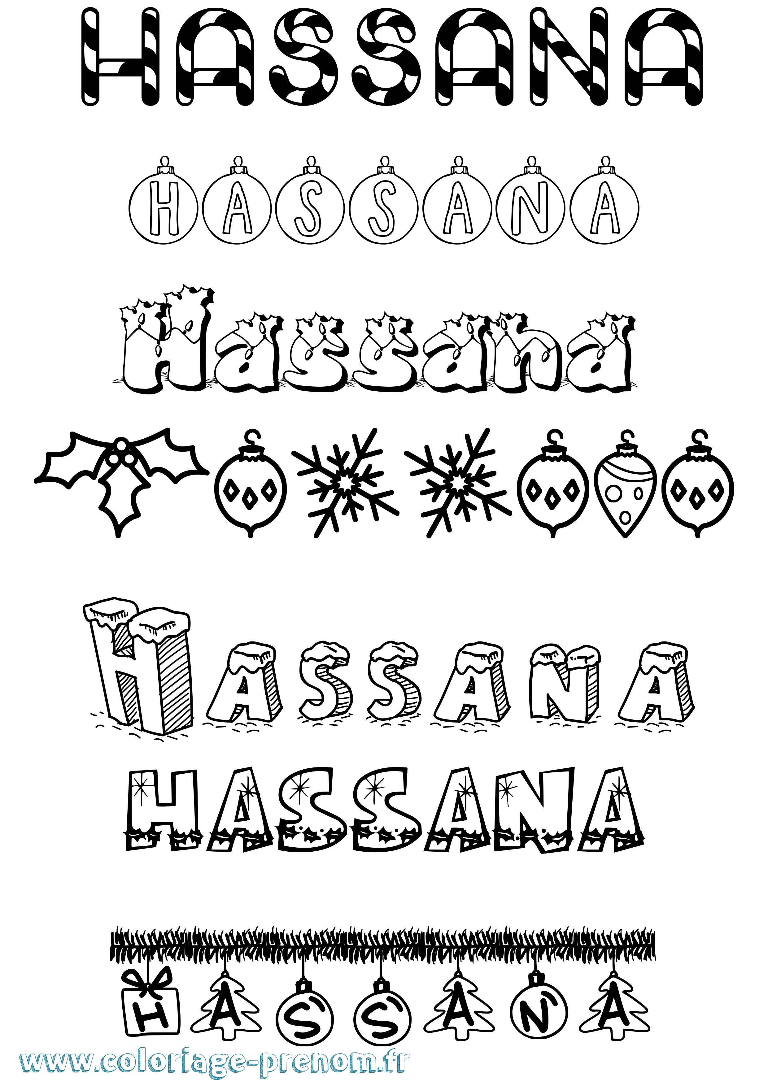 Coloriage prénom Hassana Noël