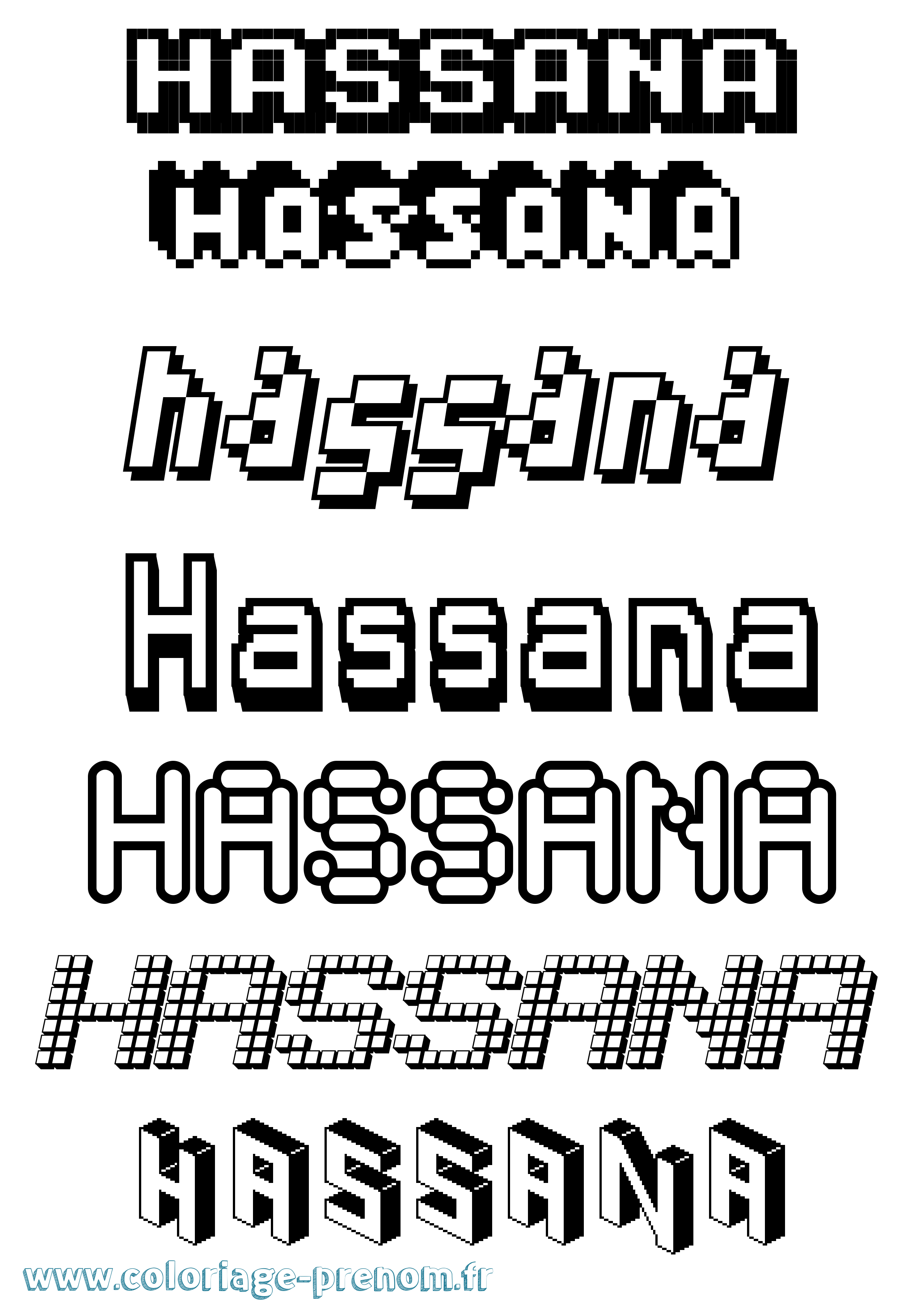 Coloriage prénom Hassana Pixel