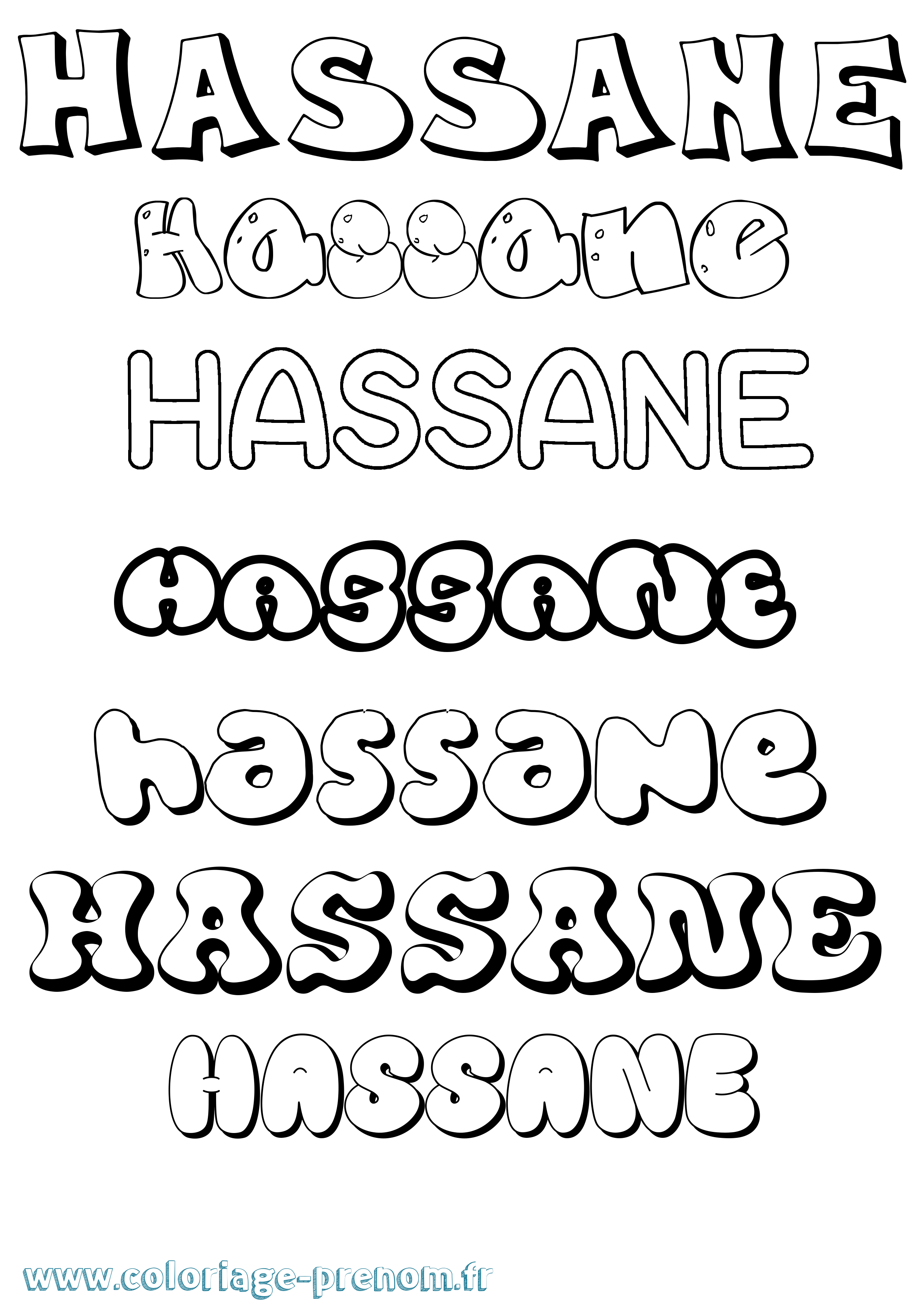 Coloriage prénom Hassane Bubble