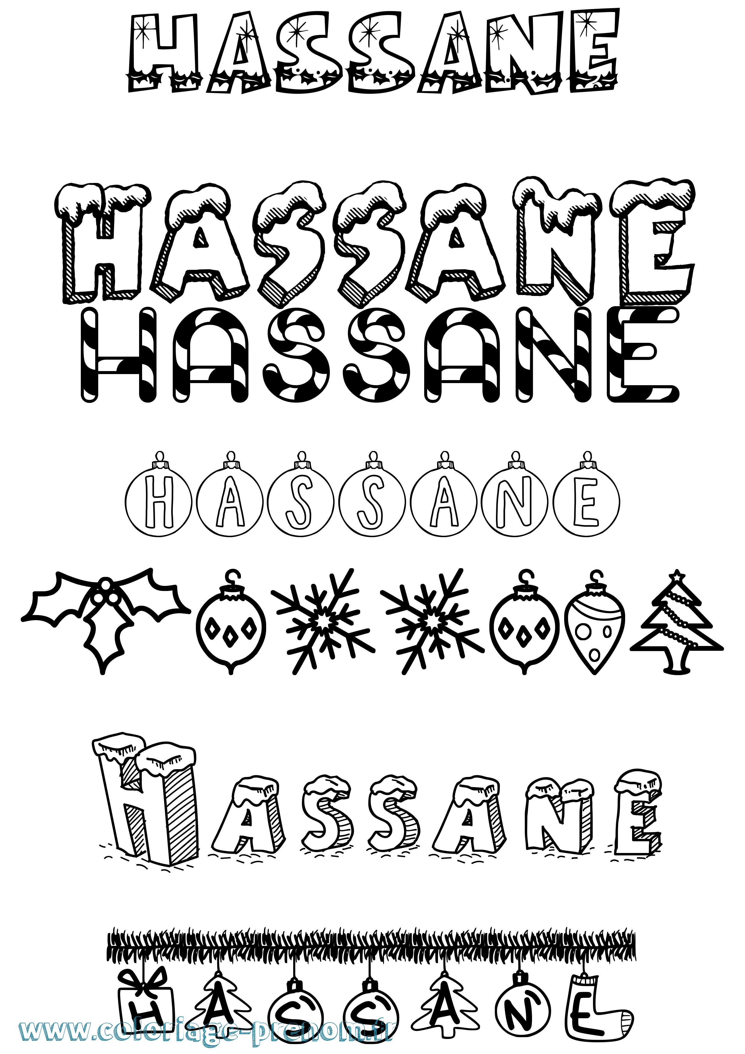 Coloriage prénom Hassane Noël