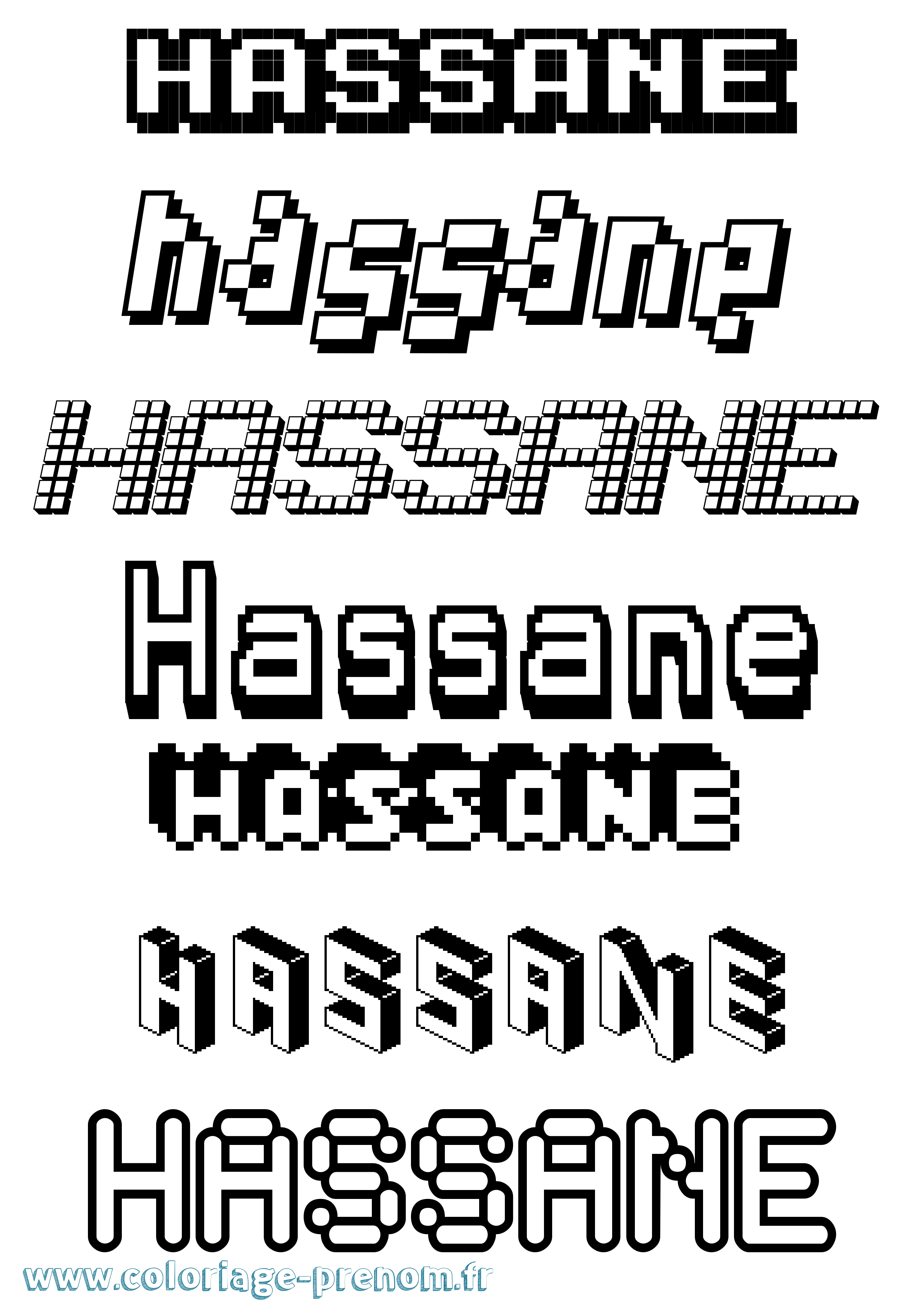 Coloriage prénom Hassane Pixel