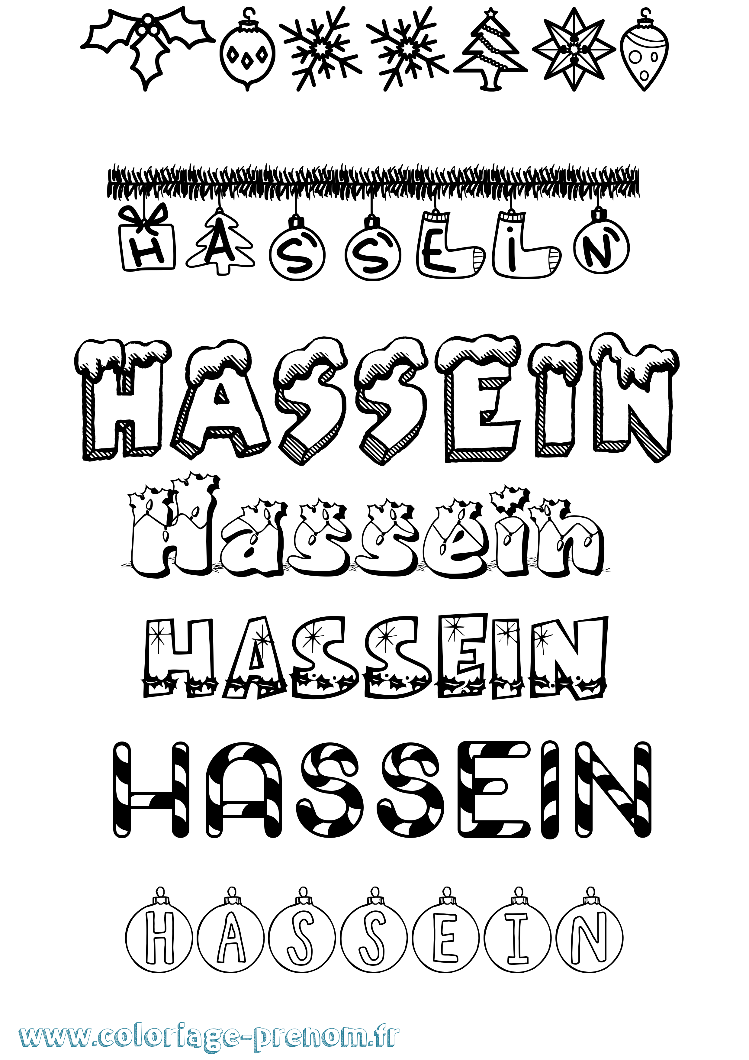 Coloriage Hassein Noël Coloriage prénom Hassein Noël