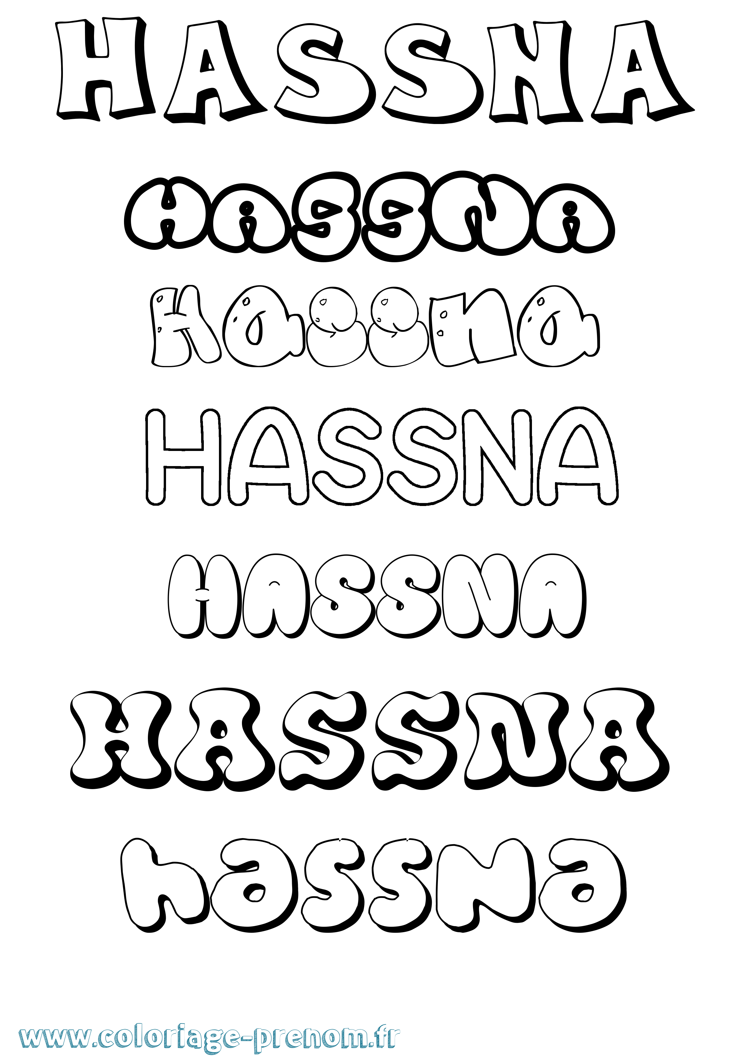 Coloriage prénom Hassna Bubble