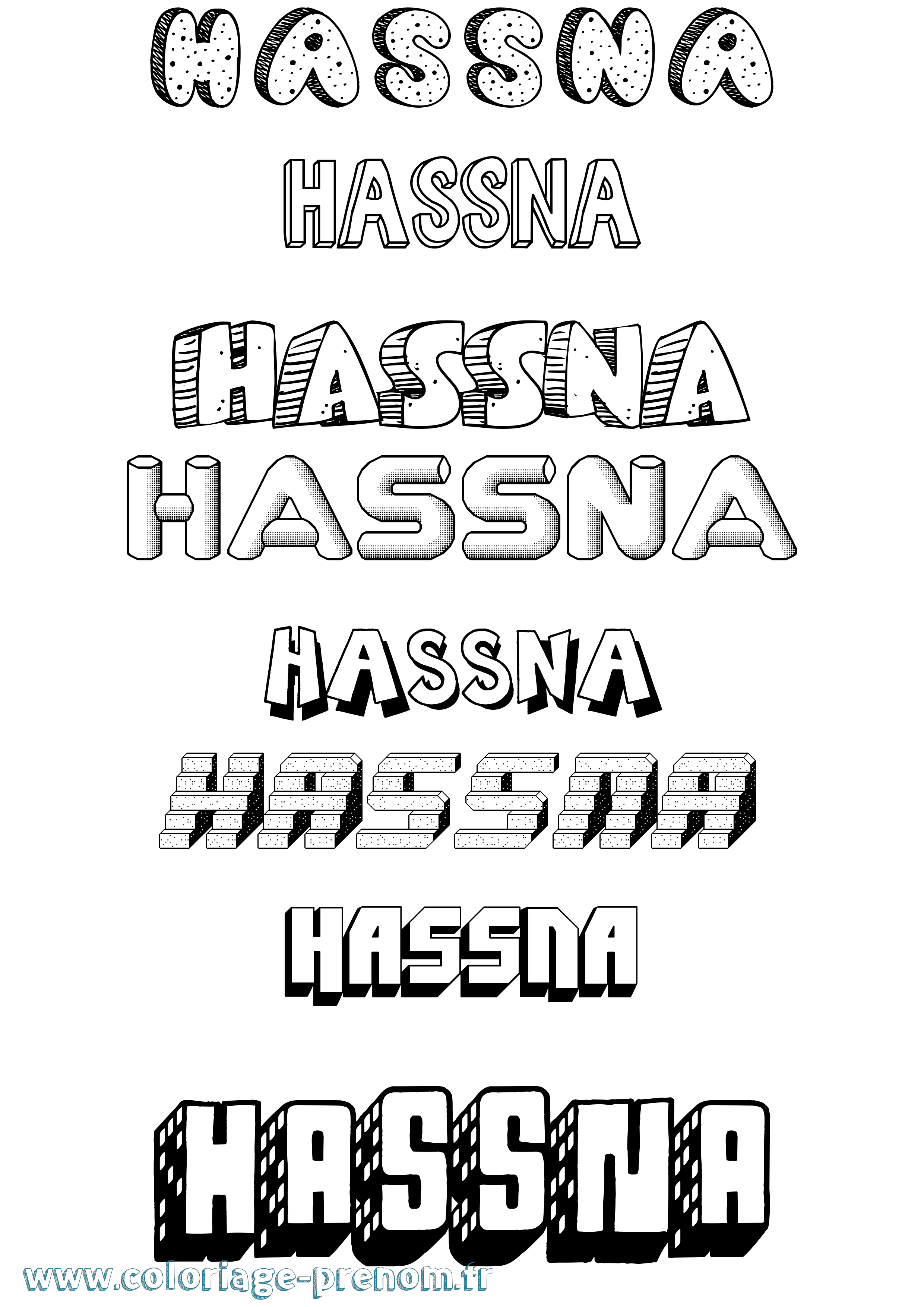 Coloriage prénom Hassna Effet 3D