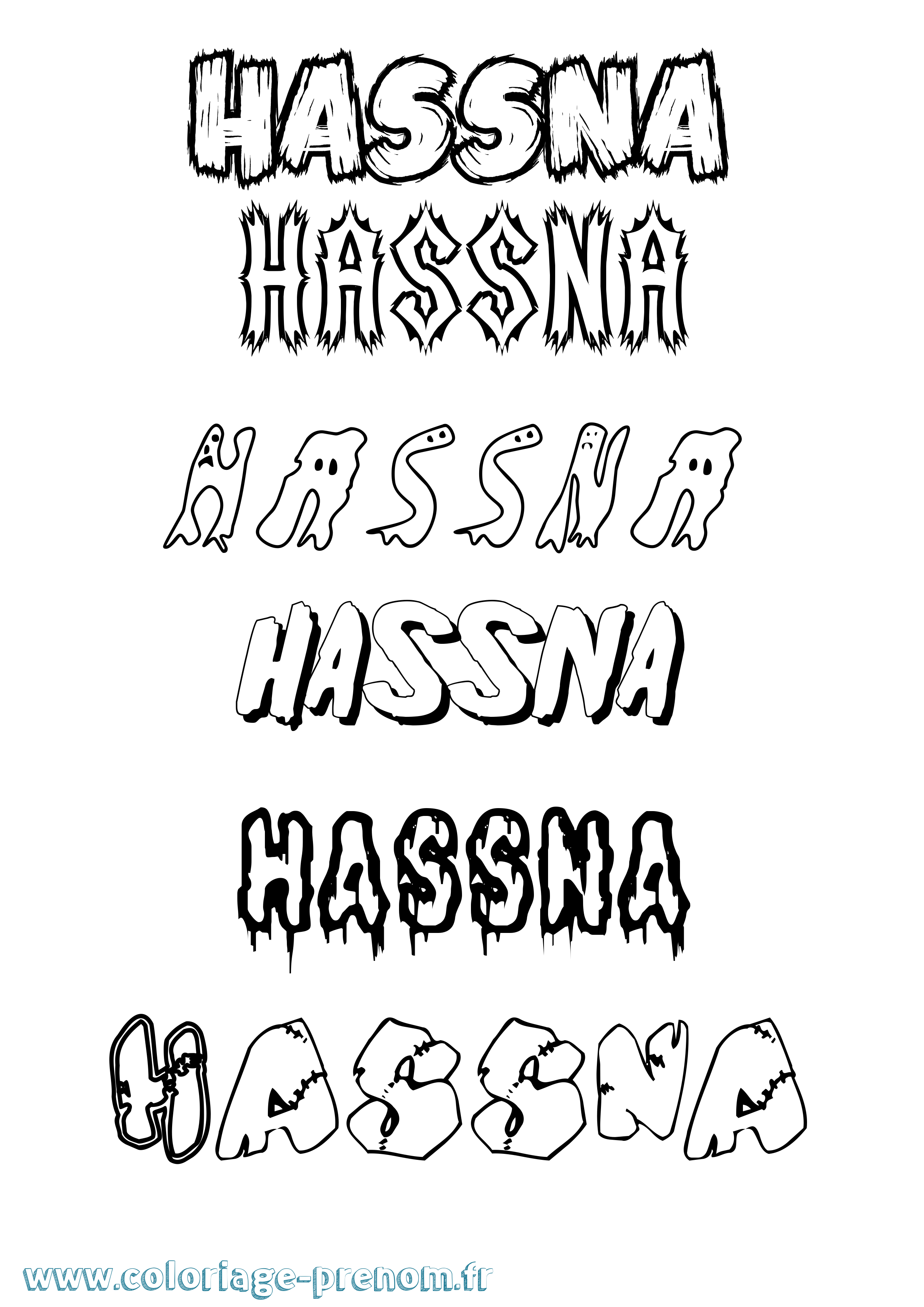 Coloriage prénom Hassna Frisson