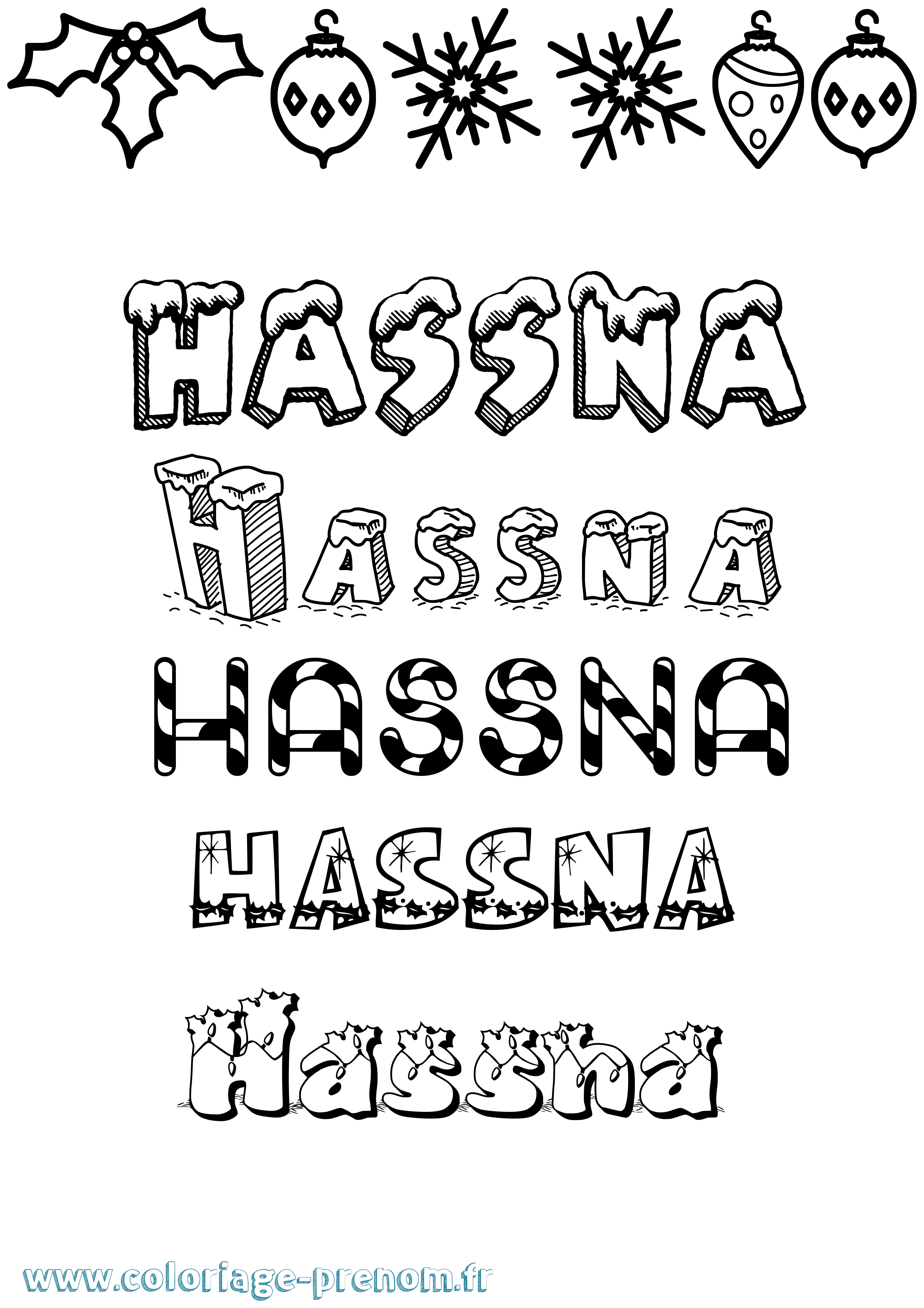 Coloriage prénom Hassna Noël