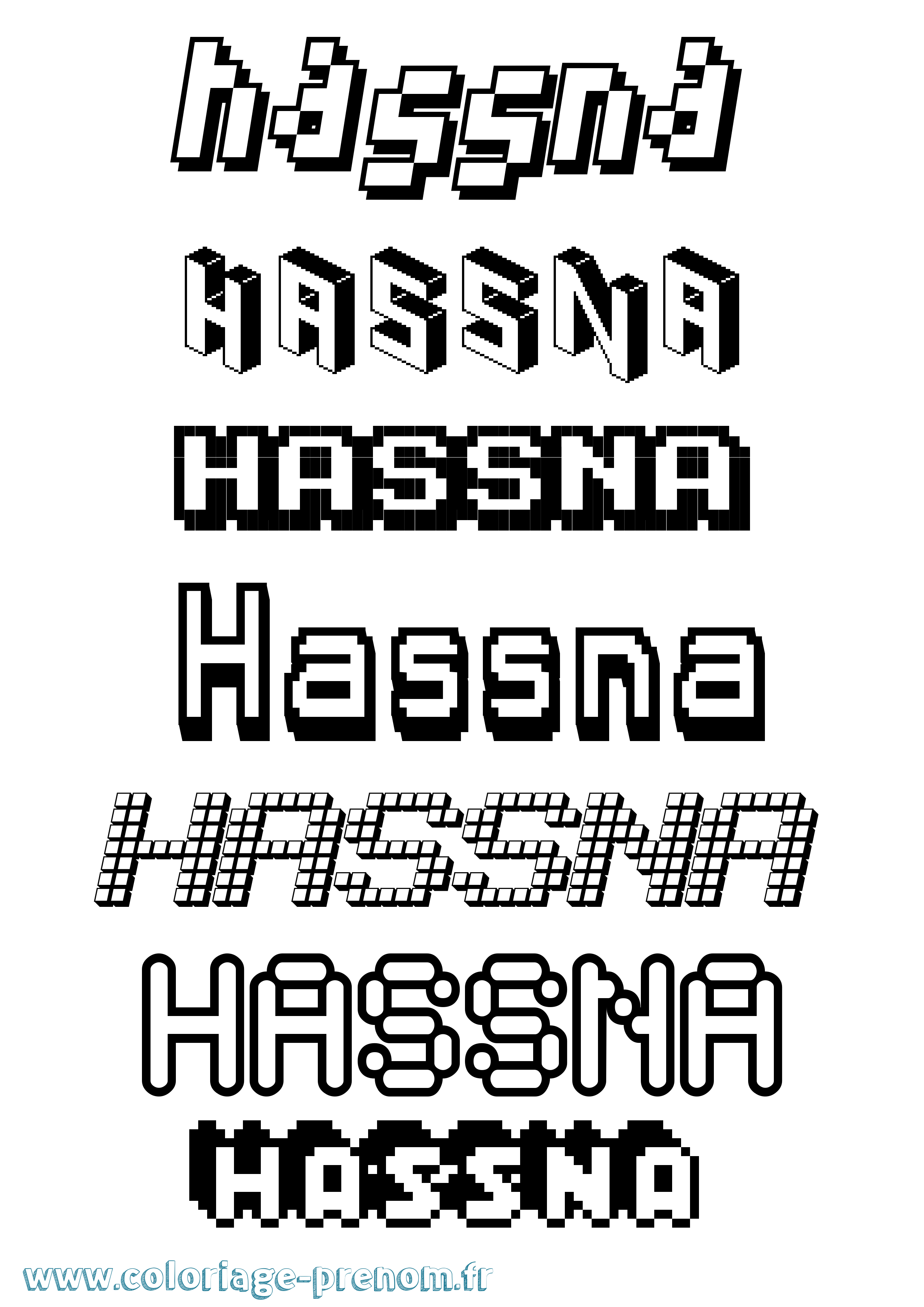 Coloriage prénom Hassna Pixel