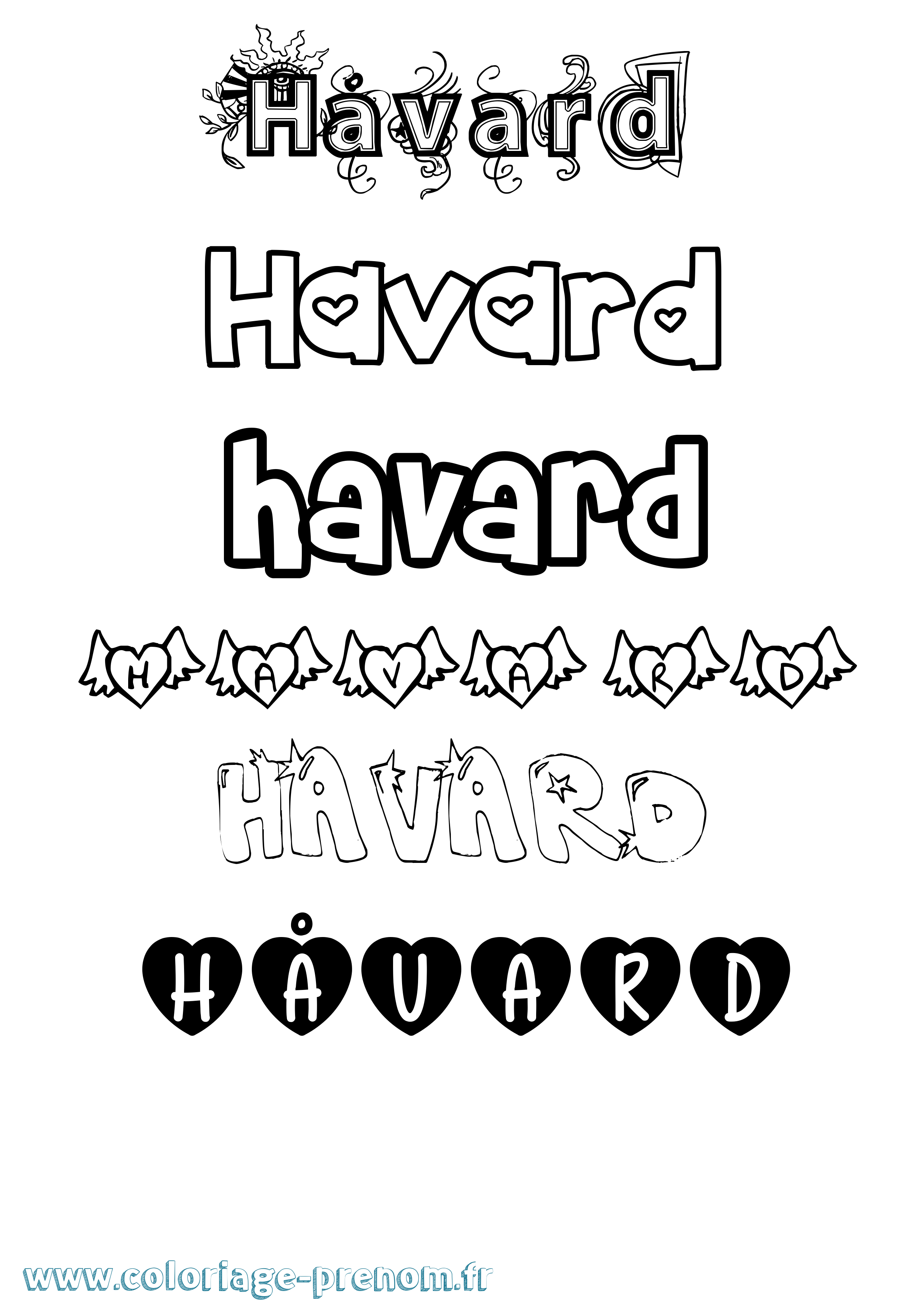 Coloriage prénom Håvard Girly