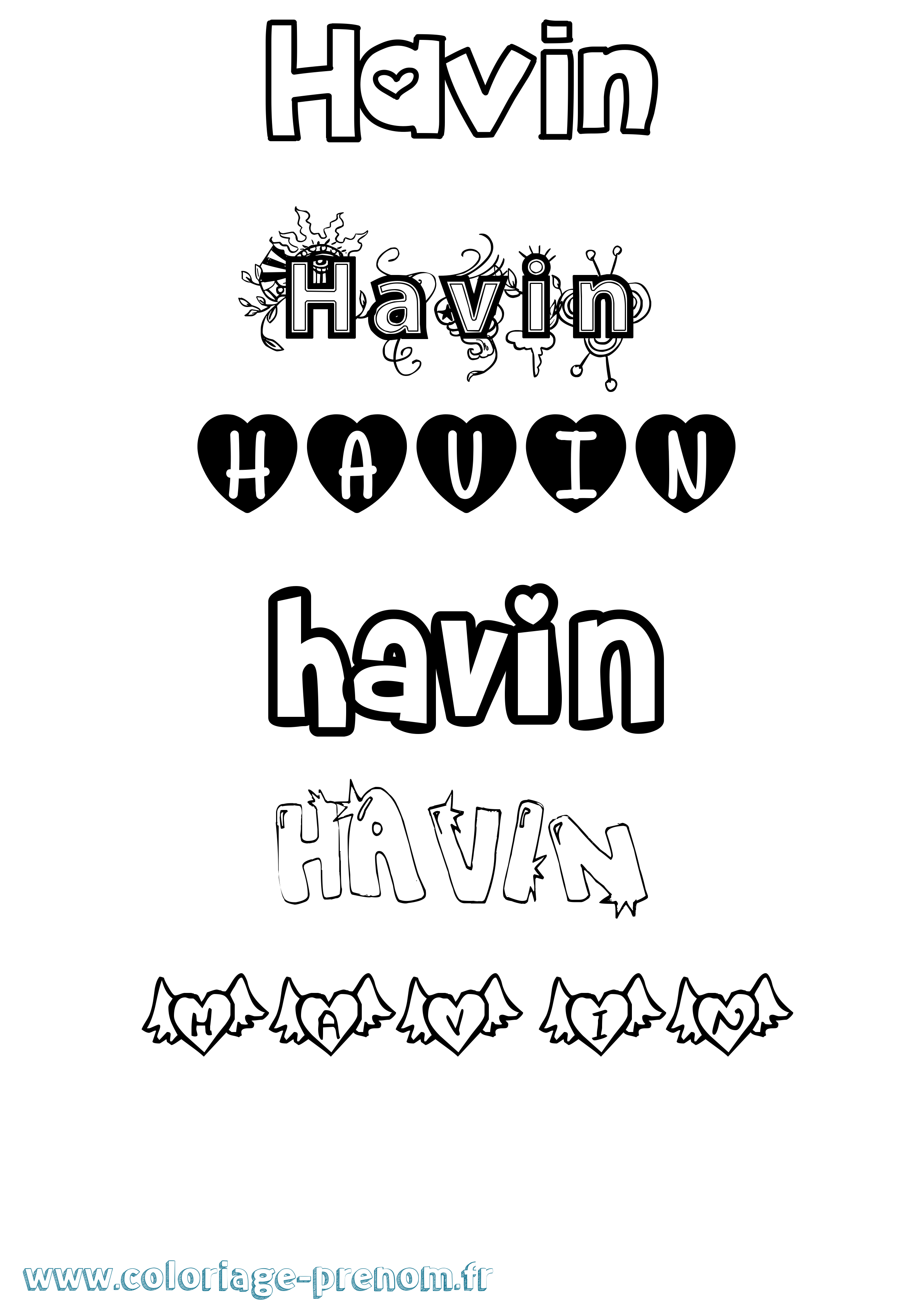 Coloriage prénom Havin Girly