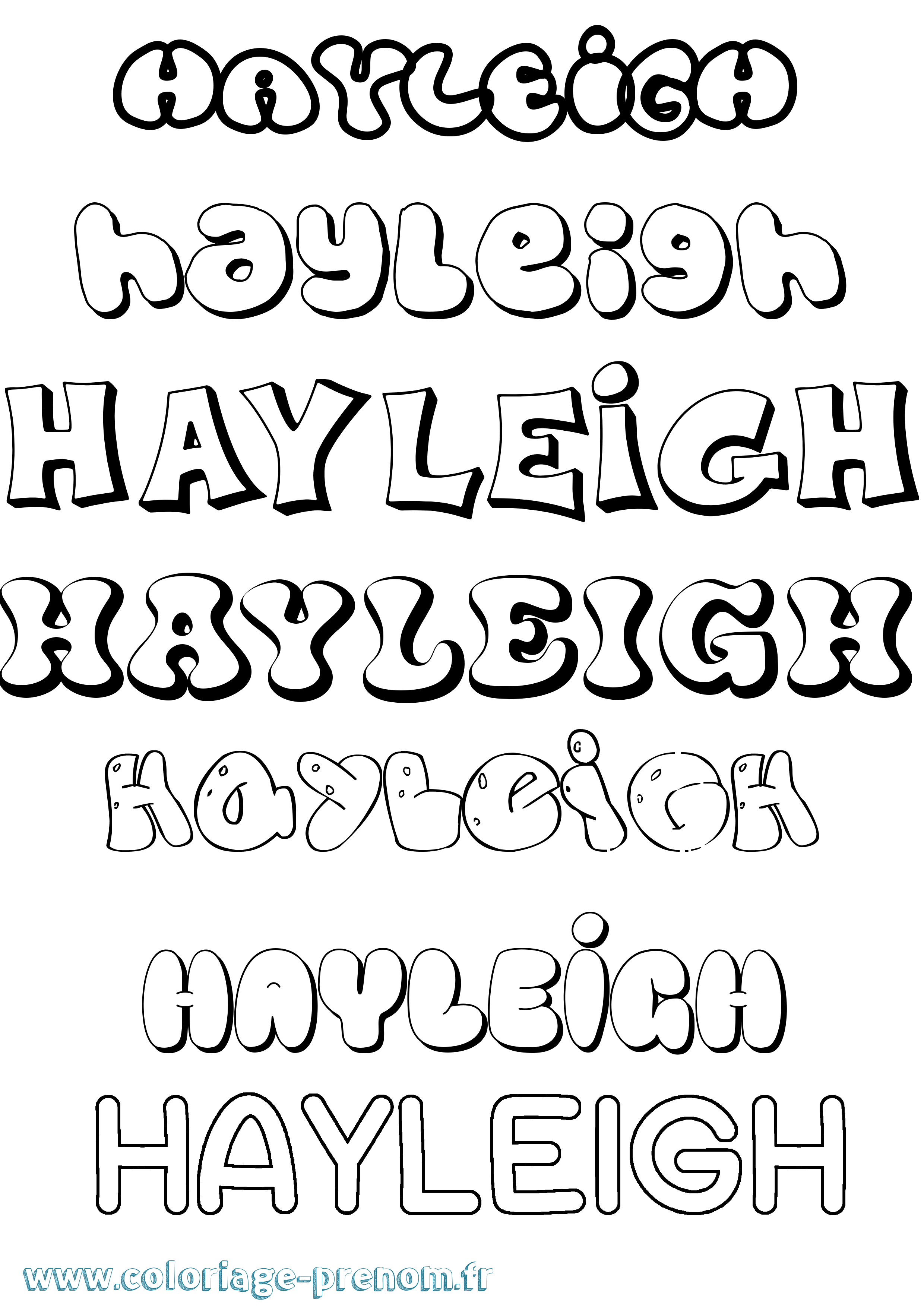 Coloriage prénom Hayleigh Bubble
