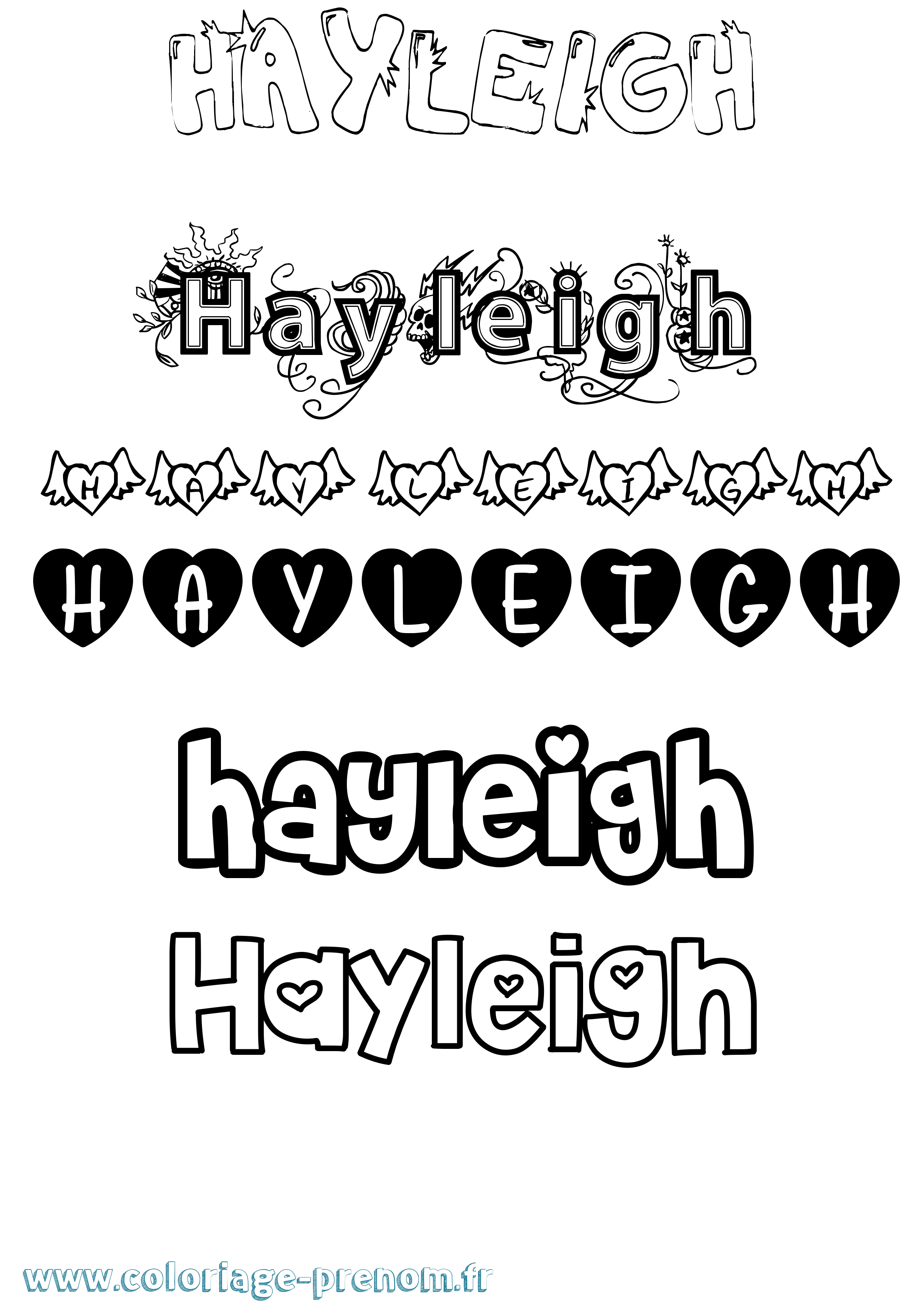 Coloriage prénom Hayleigh Girly