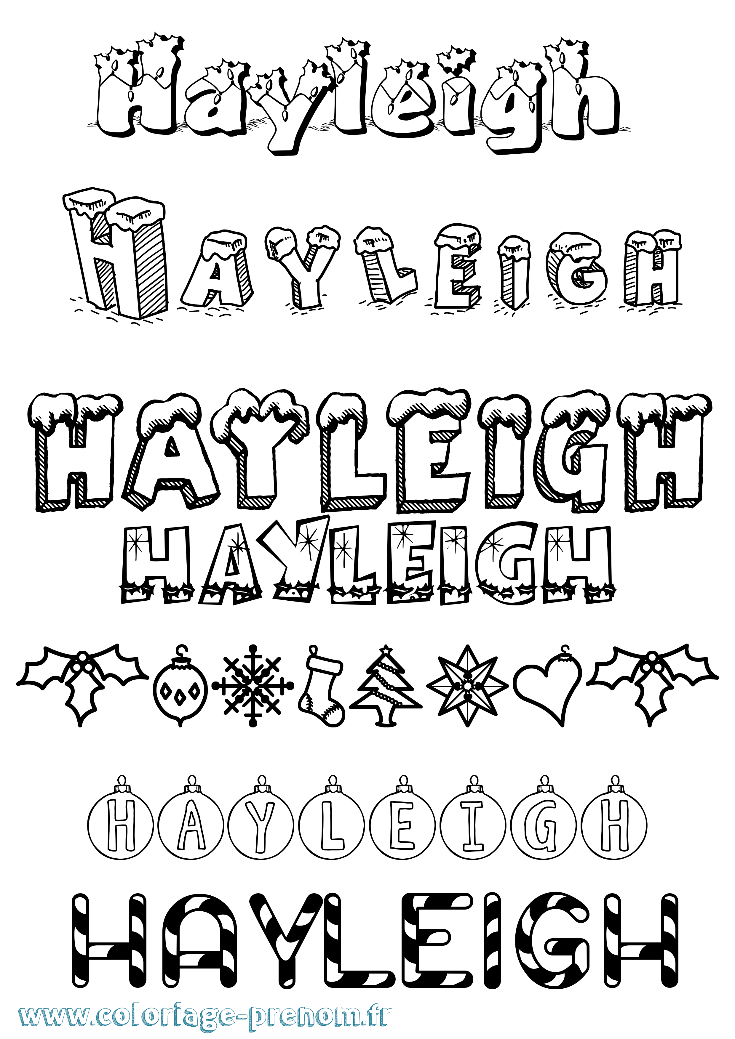Coloriage prénom Hayleigh Noël