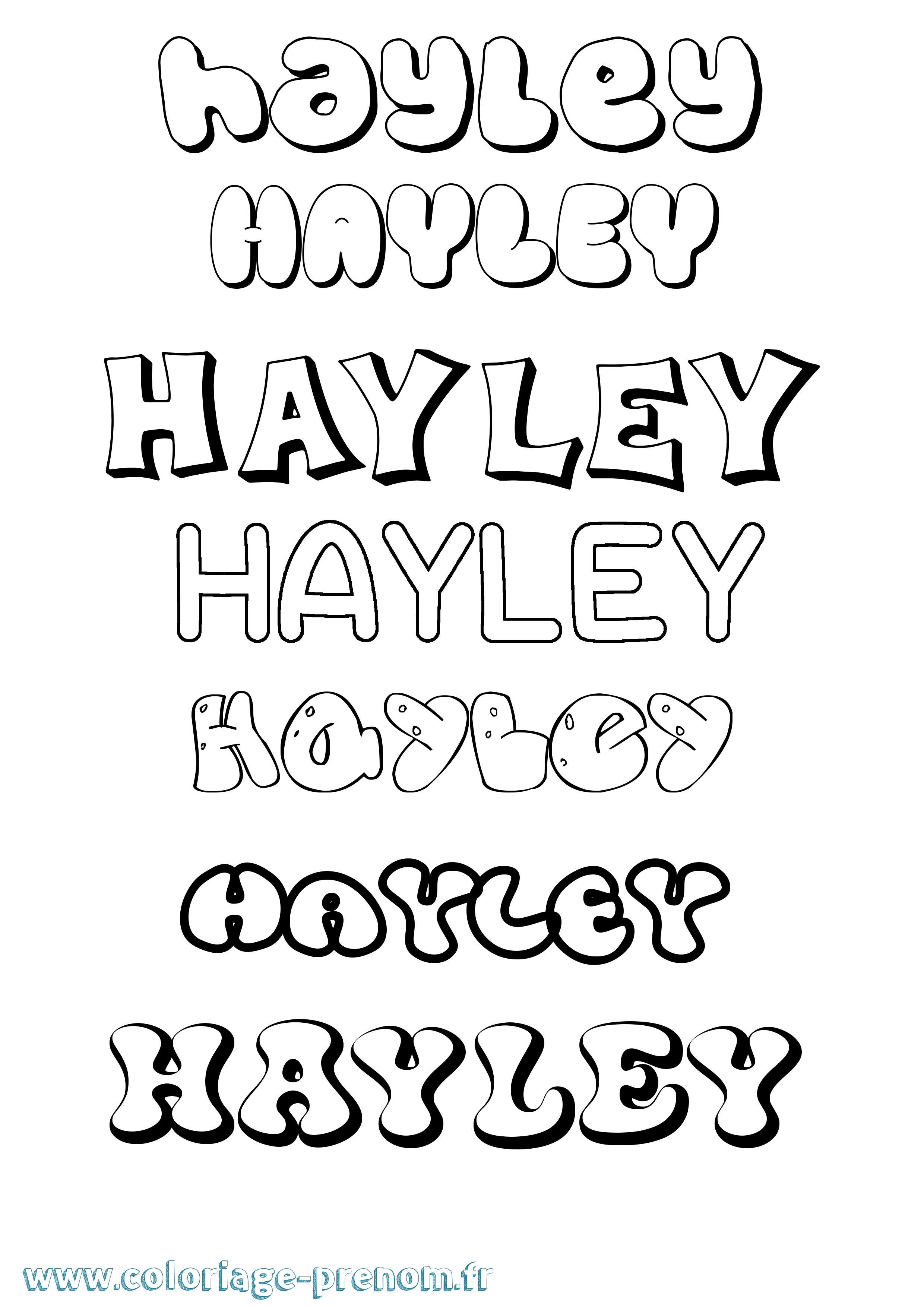 Coloriage prénom Hayley Bubble