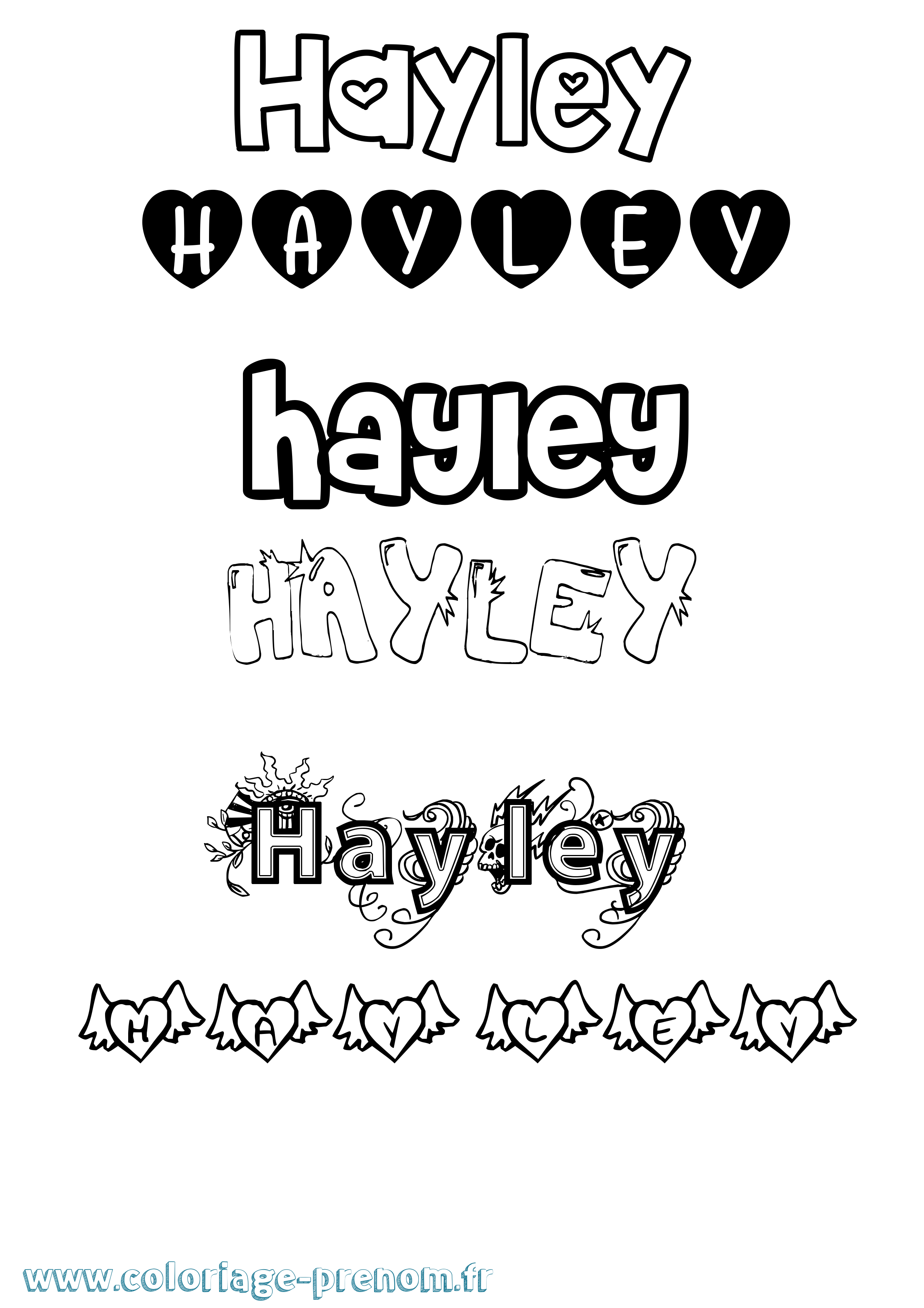 Coloriage prénom Hayley Girly