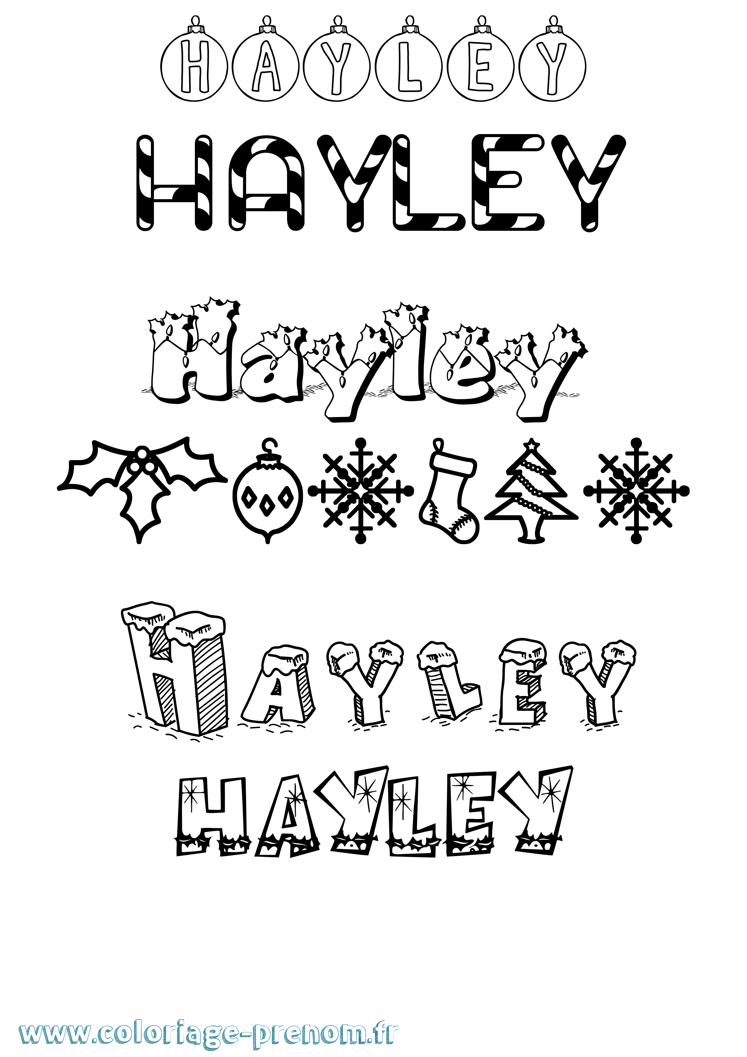 Coloriage prénom Hayley Noël