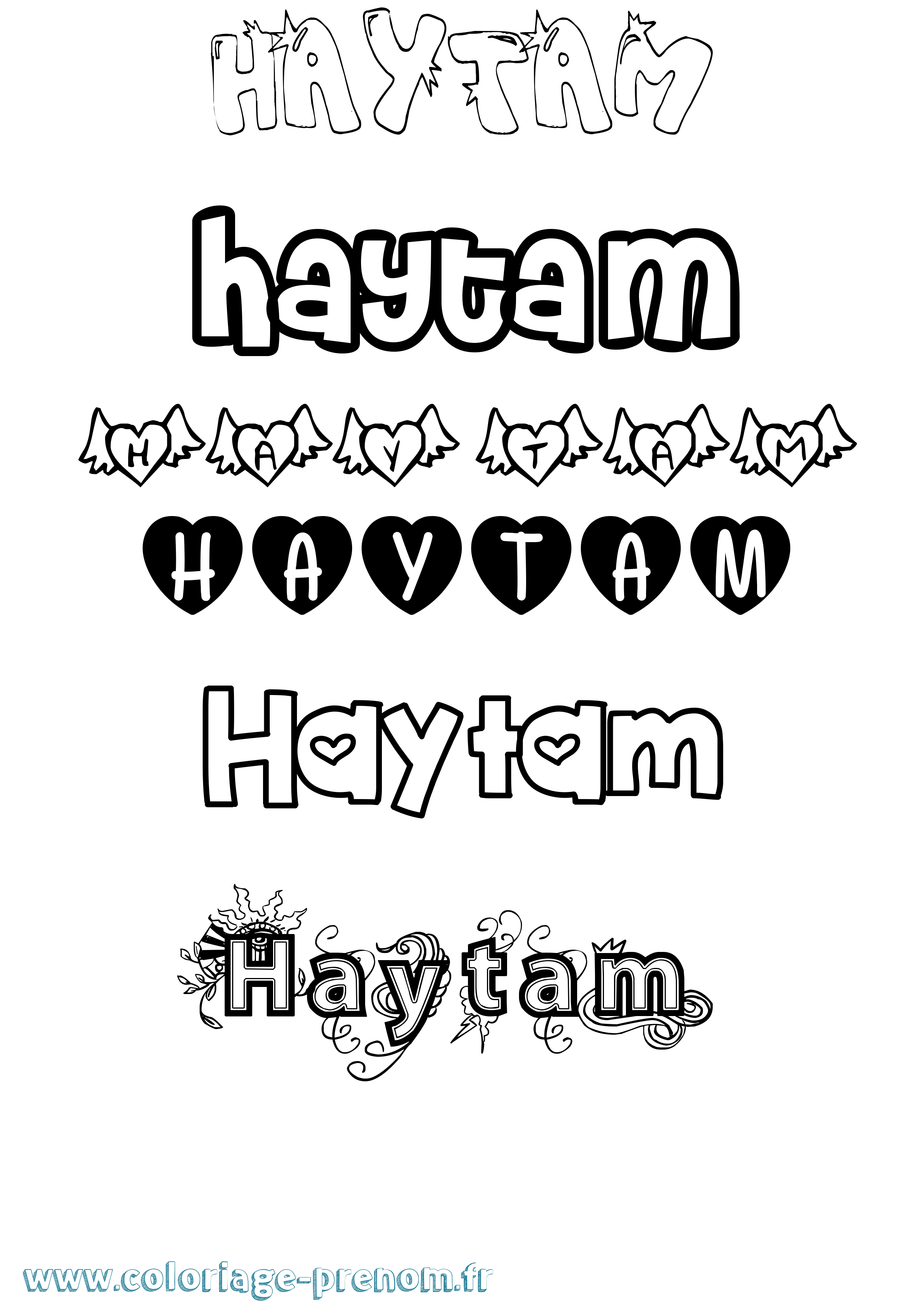 Coloriage prénom Haytam Girly