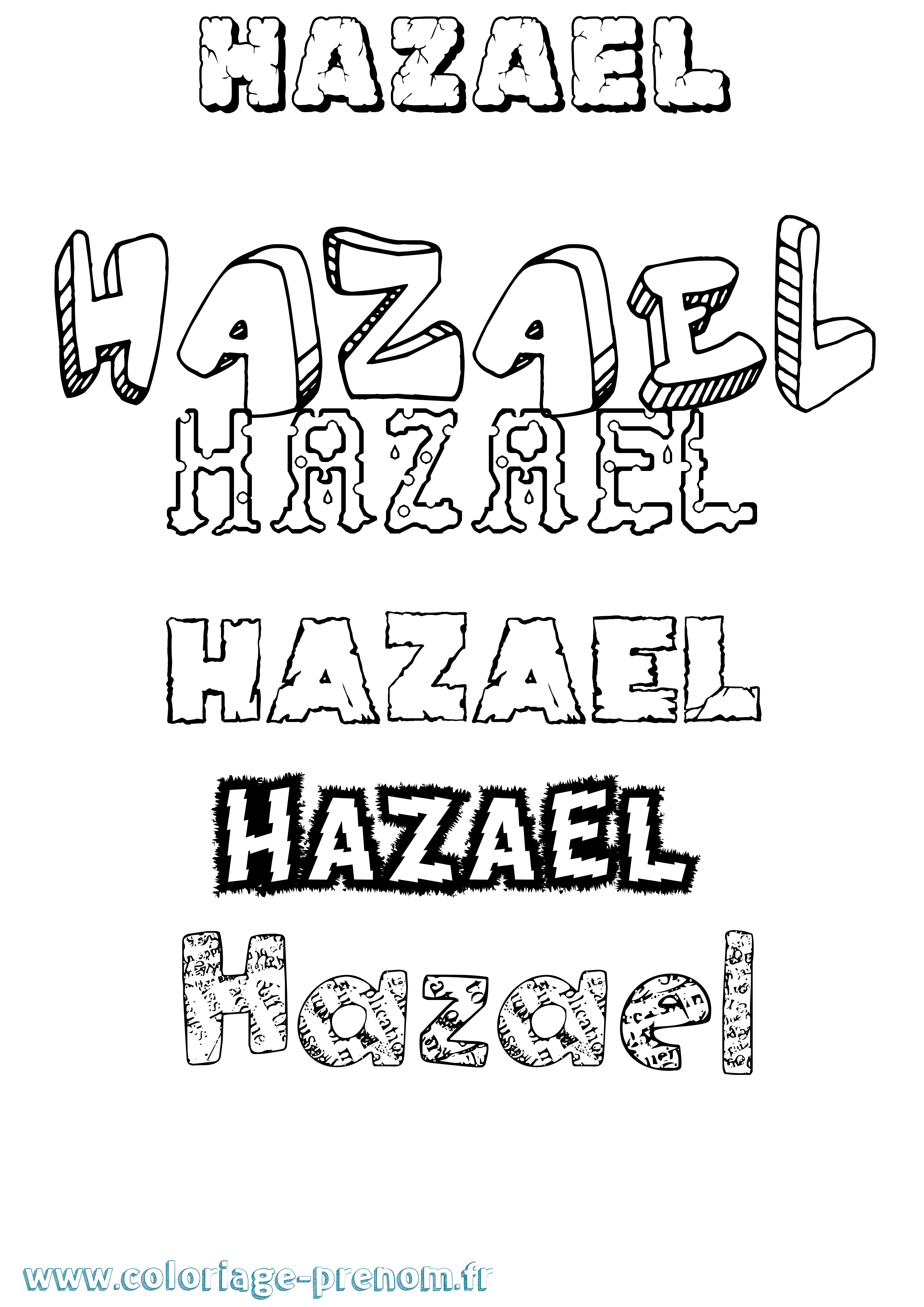 Coloriage prénom Hazael Destructuré
