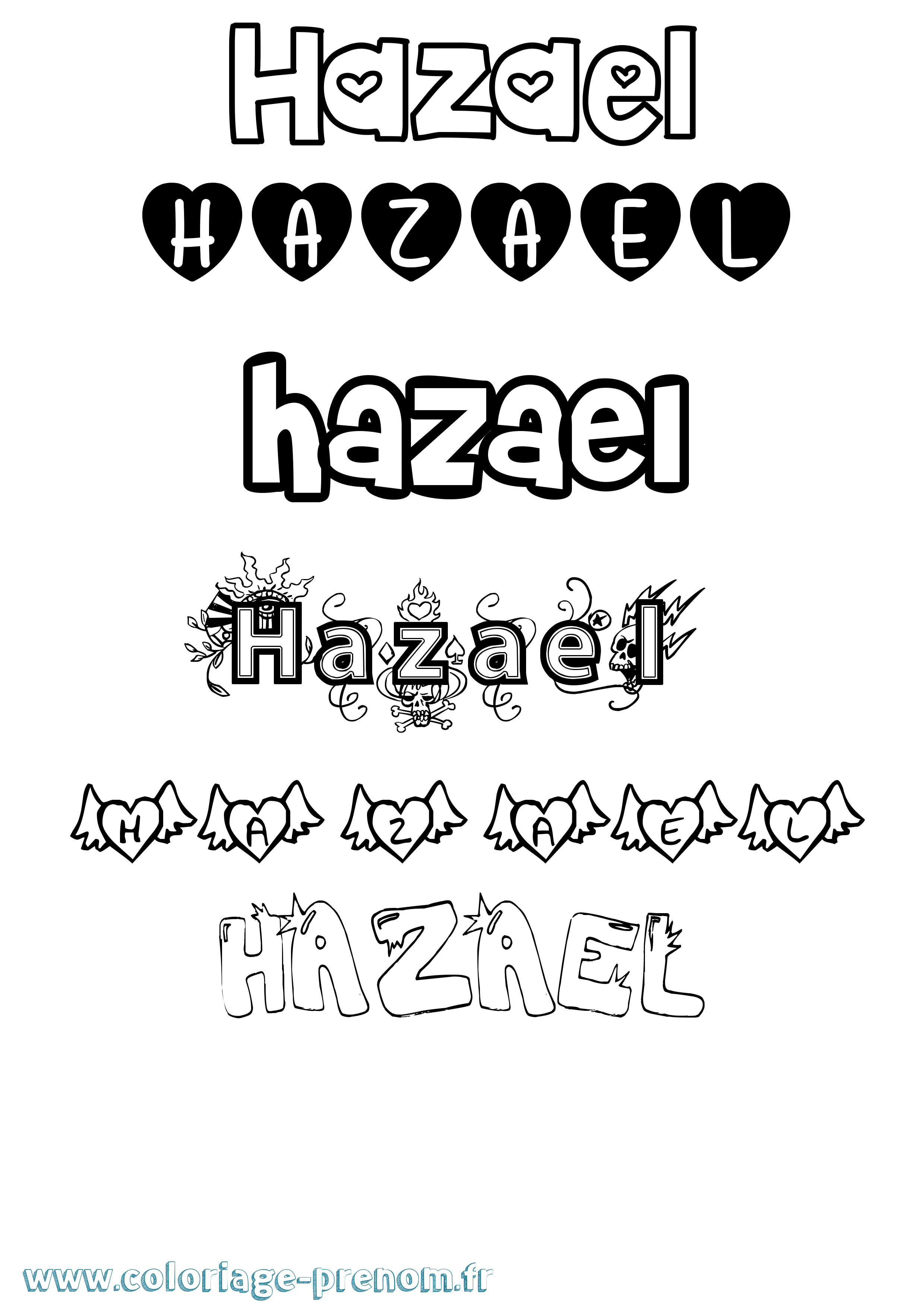 Coloriage prénom Hazael Girly