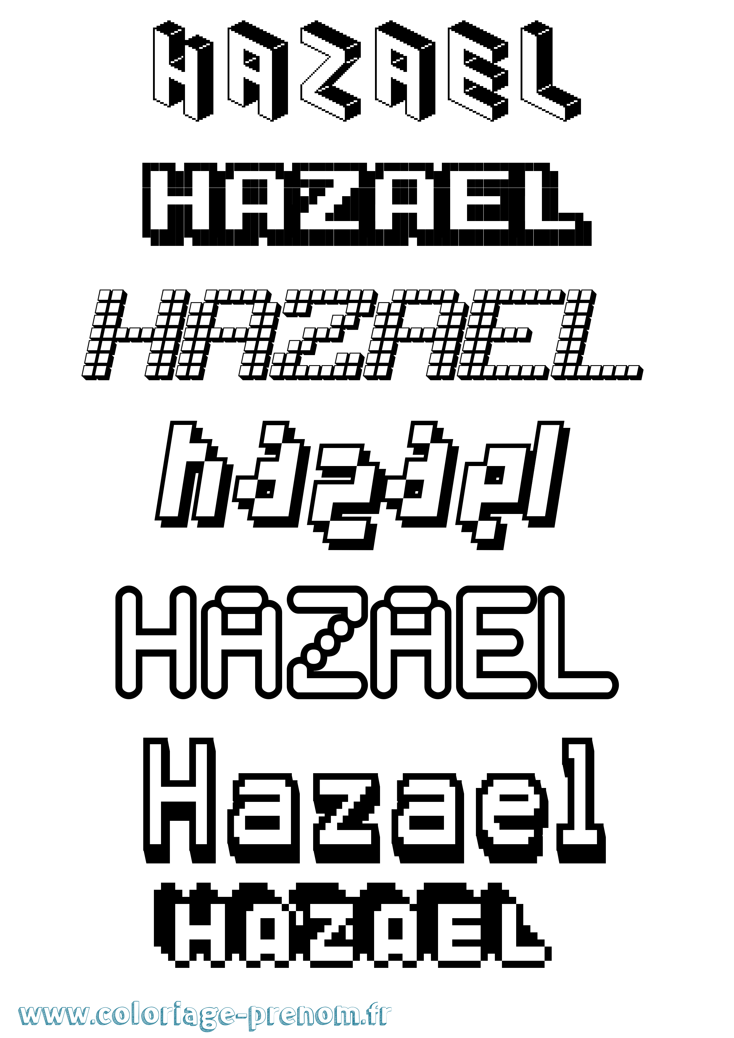 Coloriage prénom Hazael Pixel