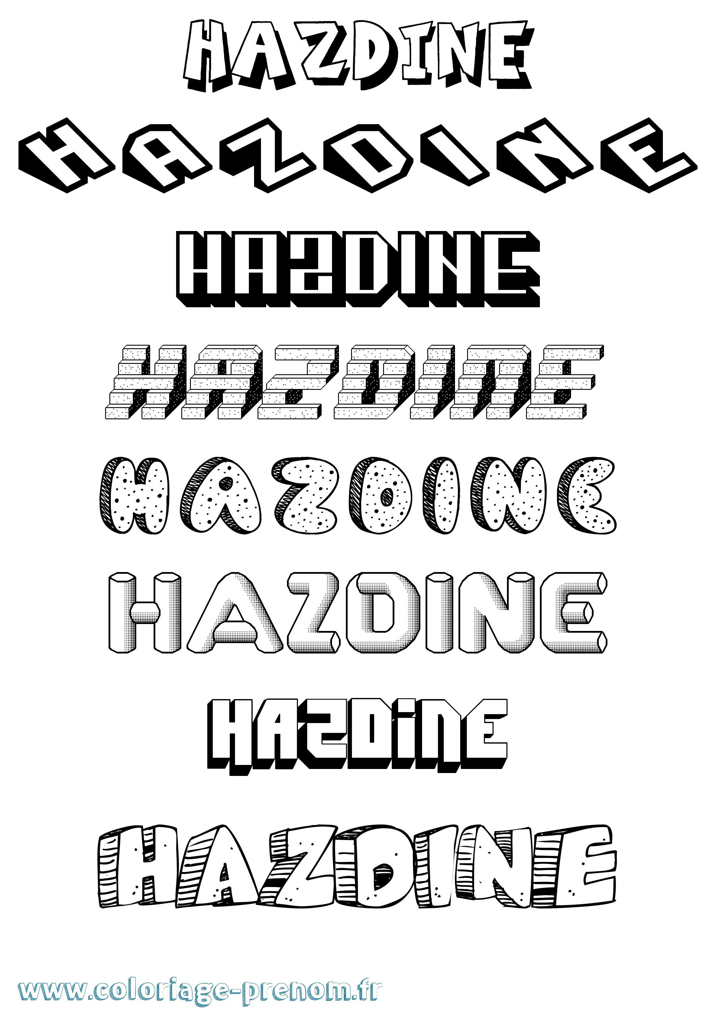 Coloriage Hazdine Effet 3D Coloriage prénom Hazdine Effet 3D