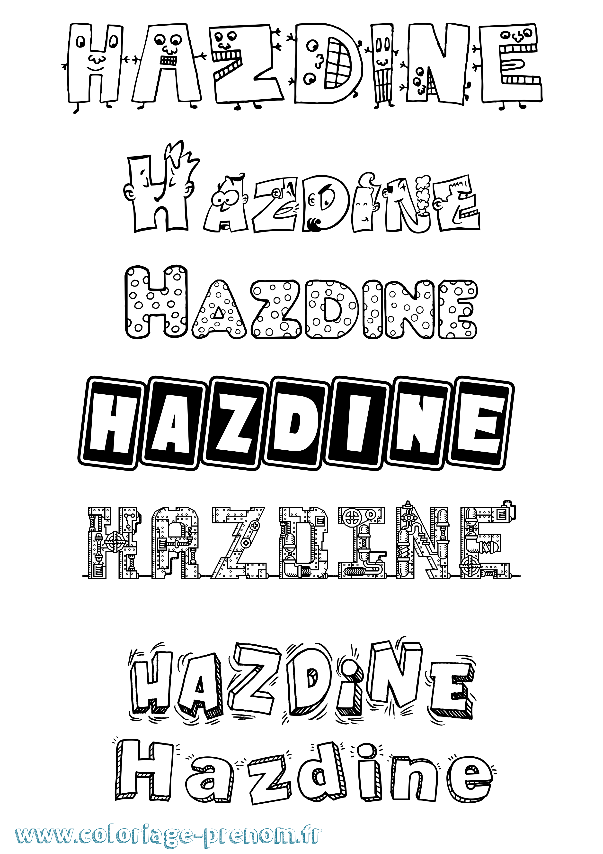 Coloriage Hazdine Fun Coloriage prénom Hazdine Fun