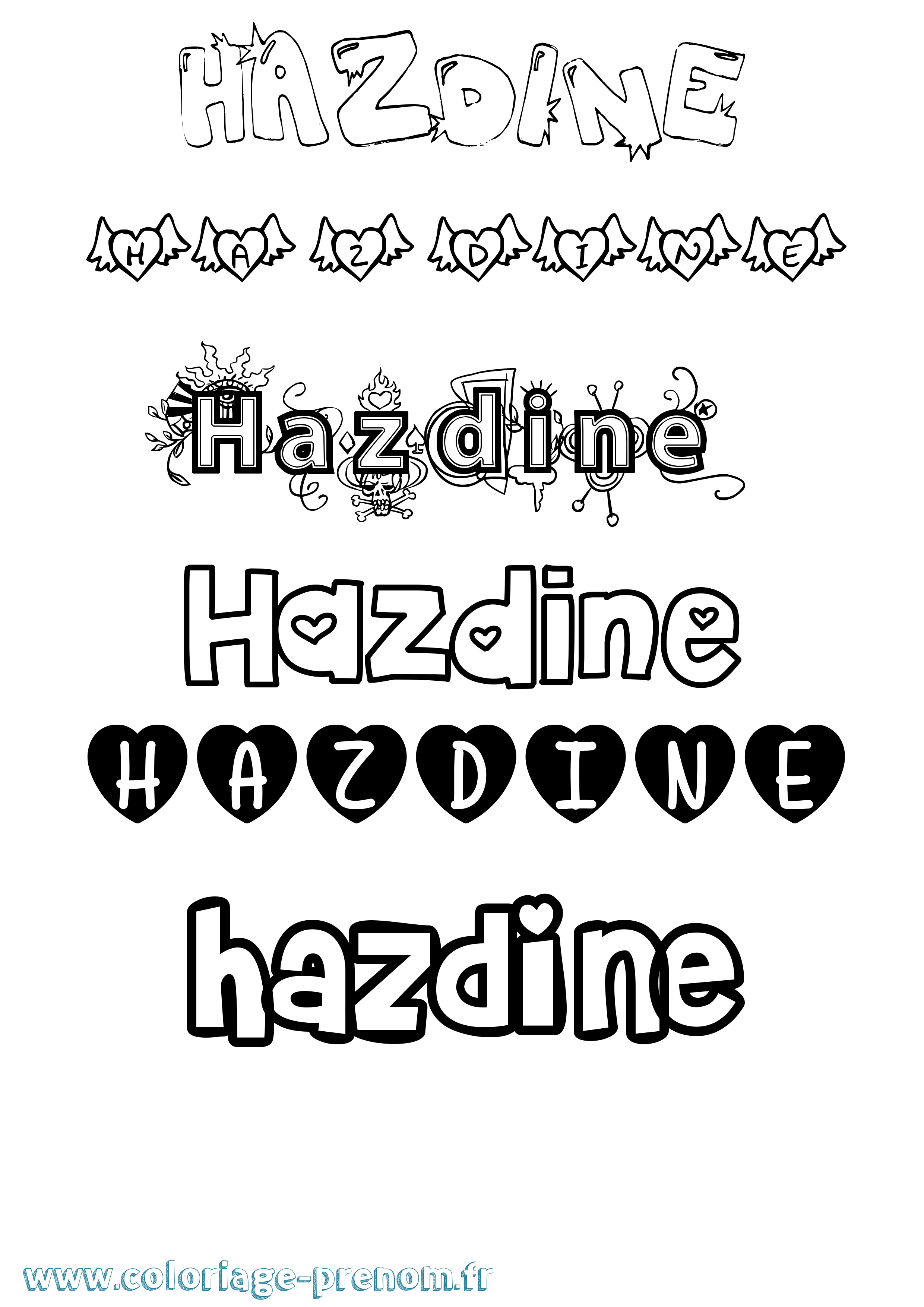 Coloriage prénom Hazdine Girly
