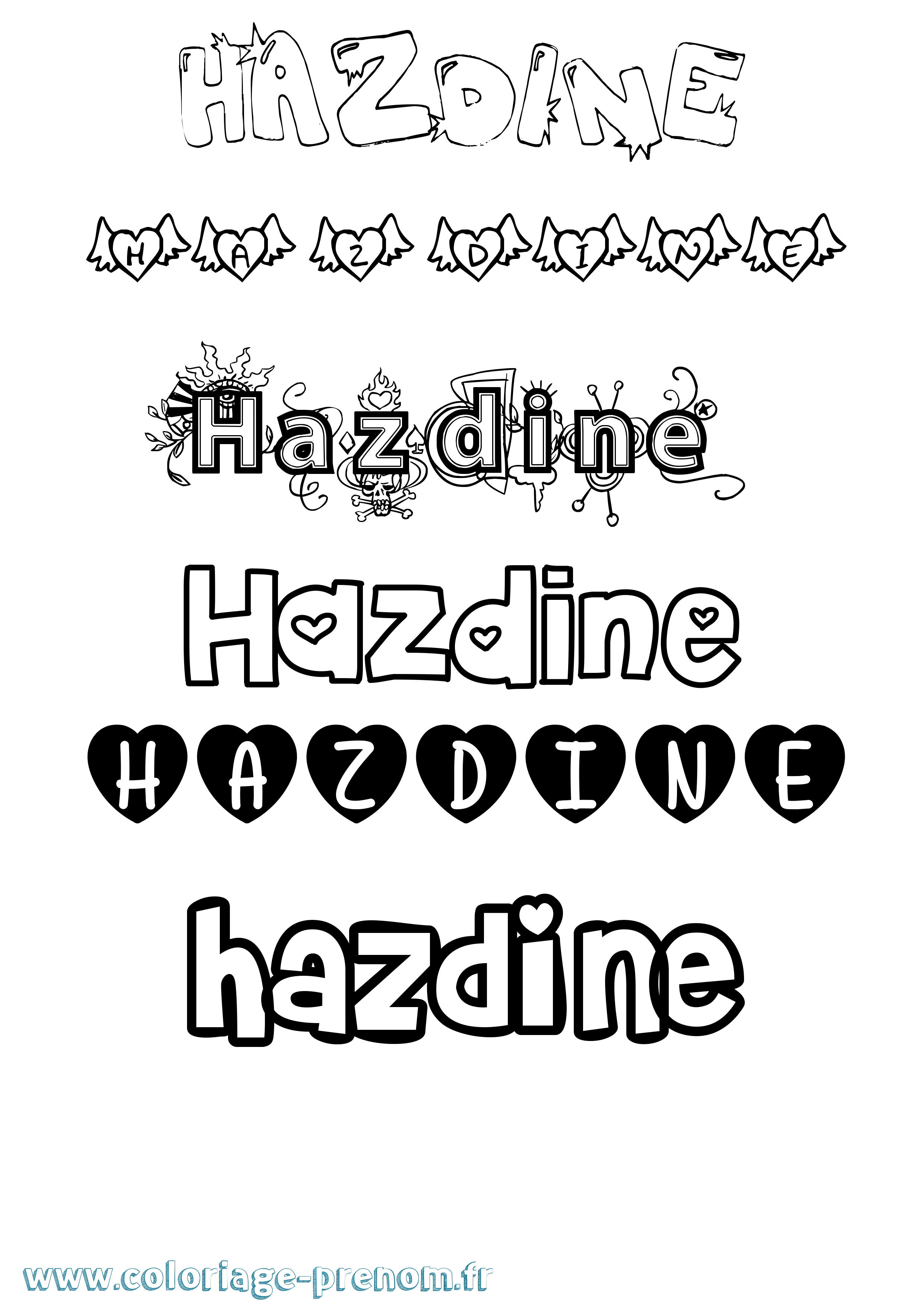 Coloriage Hazdine Girly Coloriage prénom Hazdine Girly