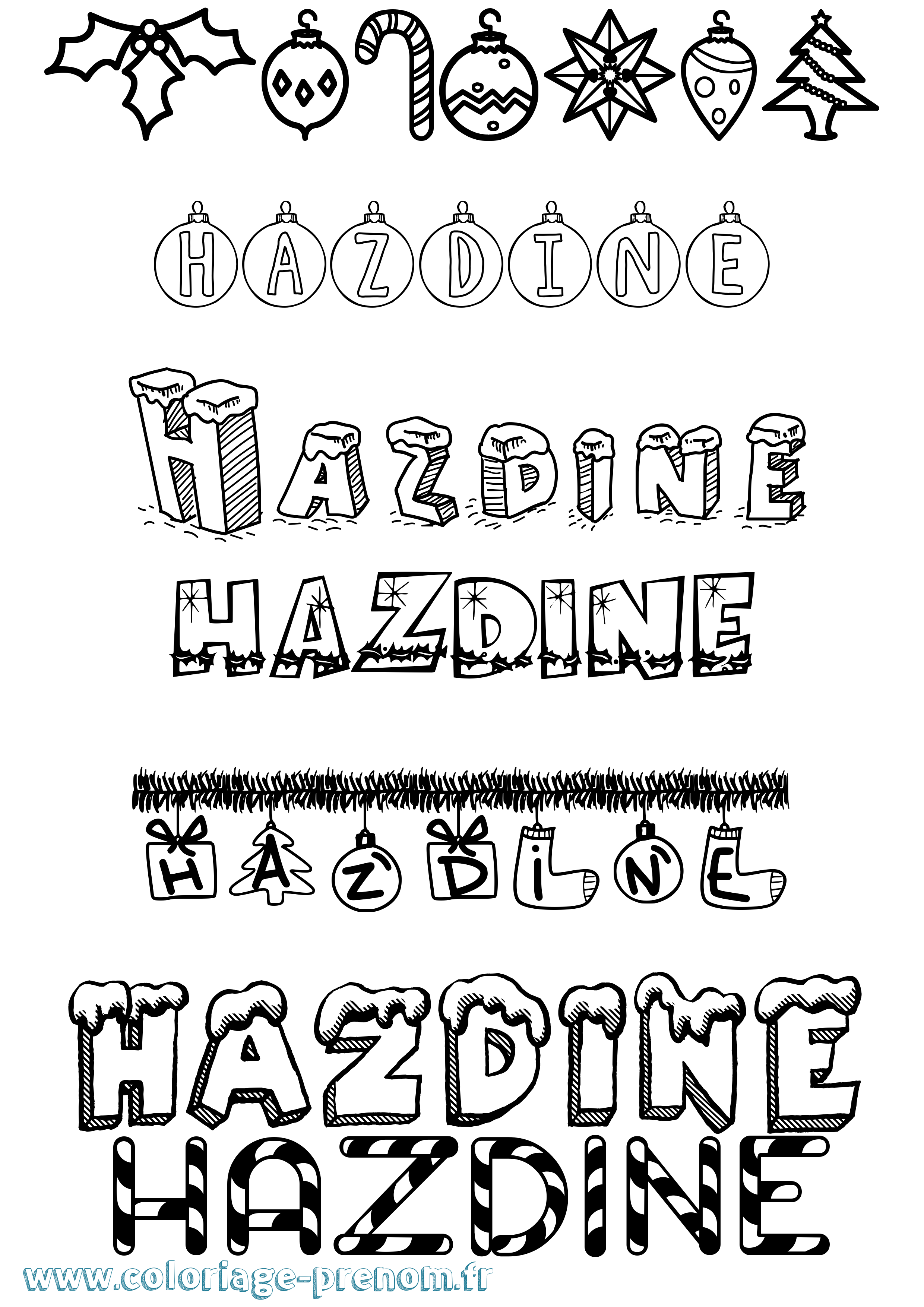 Coloriage Hazdine Noël Coloriage prénom Hazdine Noël