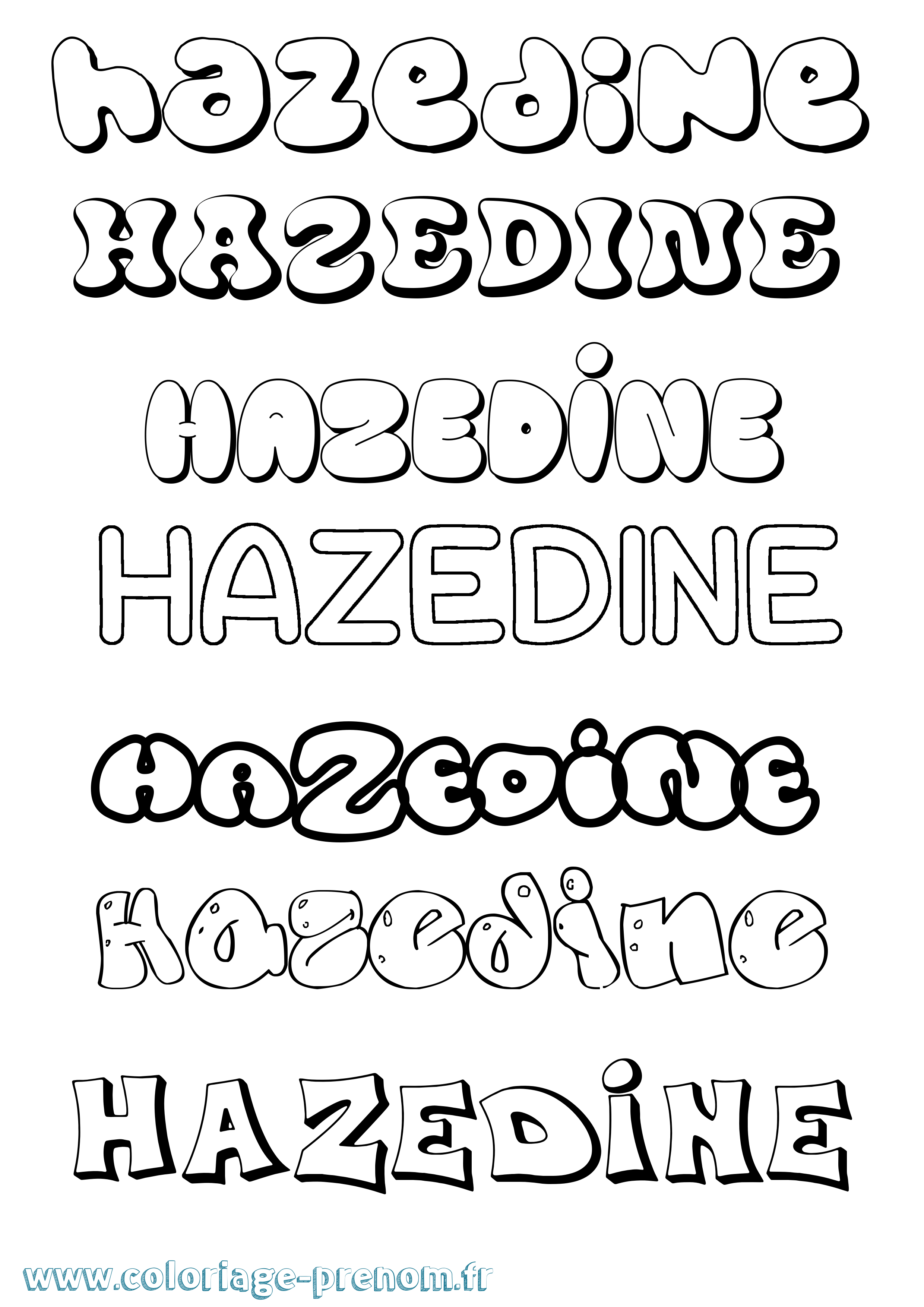 Coloriage prénom Hazedine Bubble