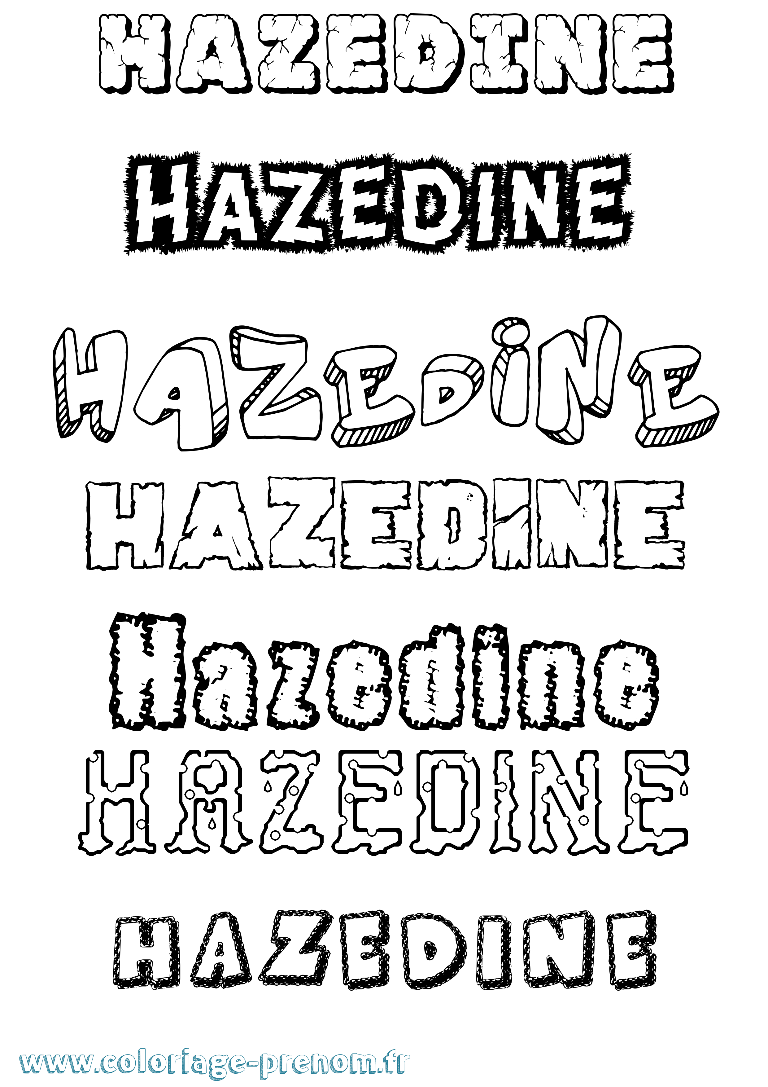 Coloriage prénom Hazedine Destructuré