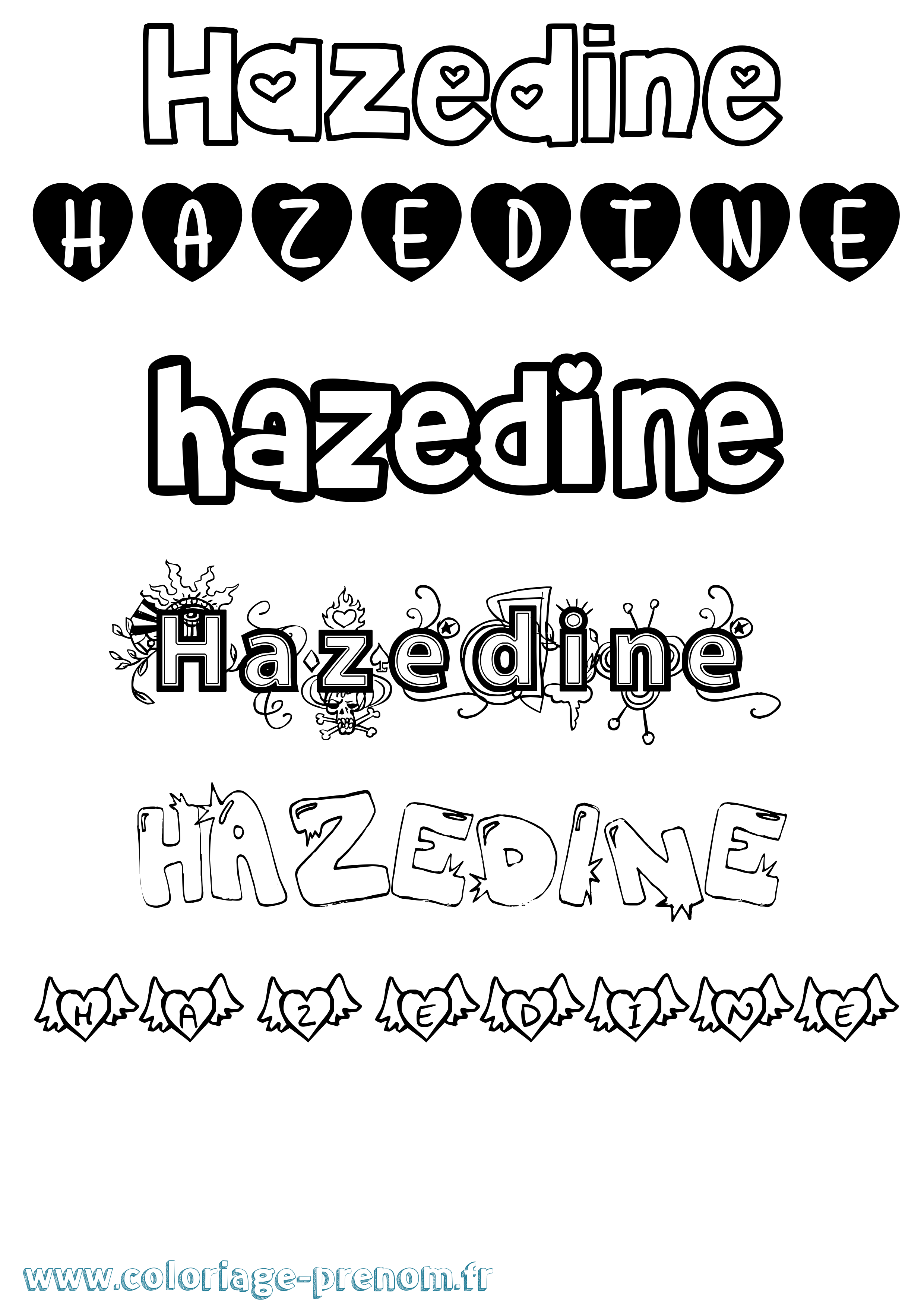 Coloriage prénom Hazedine Girly