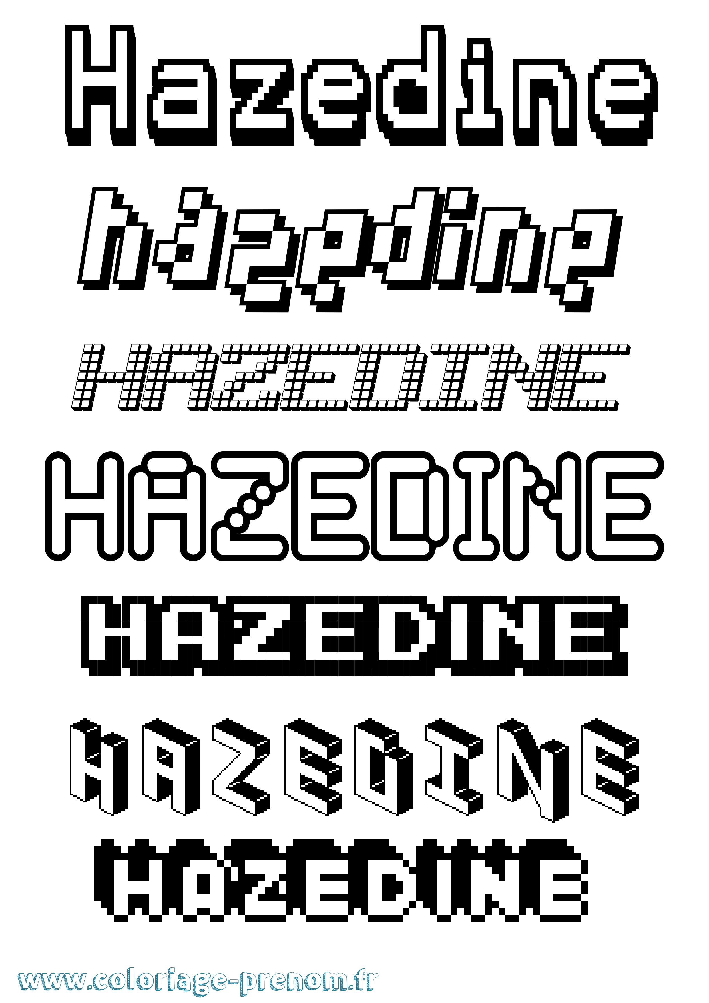 Coloriage prénom Hazedine Pixel