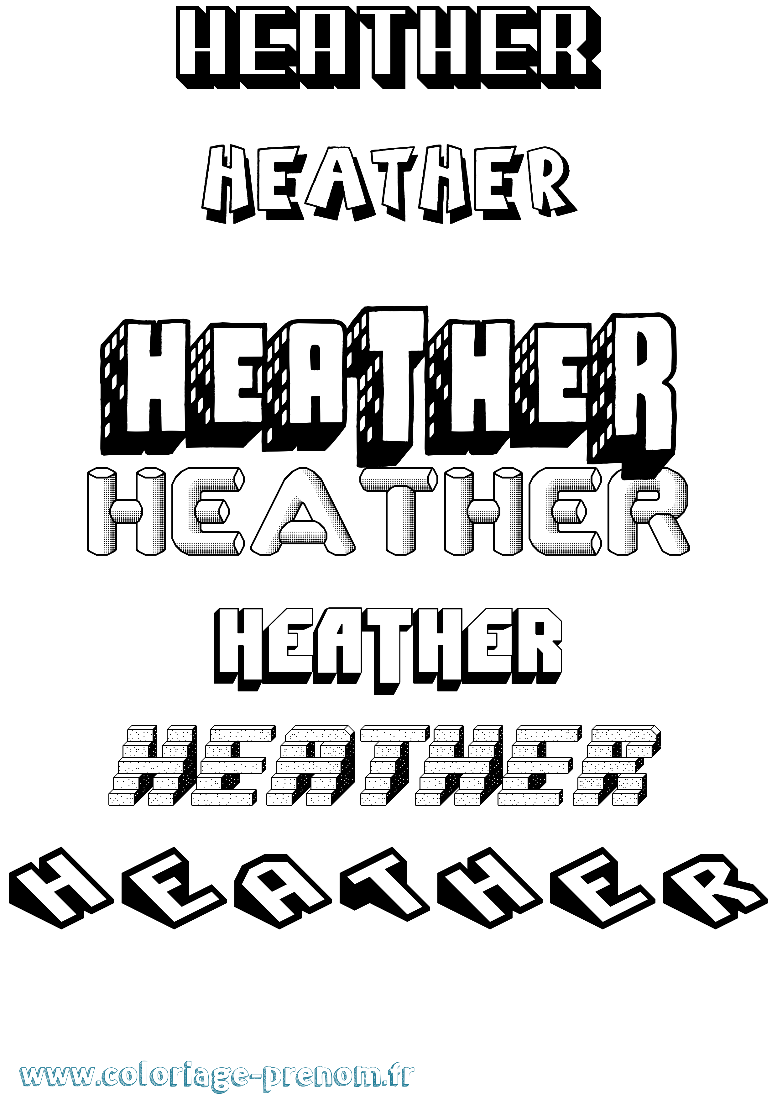 Coloriage Heather Effet 3D Coloriage prénom Heather Effet 3D