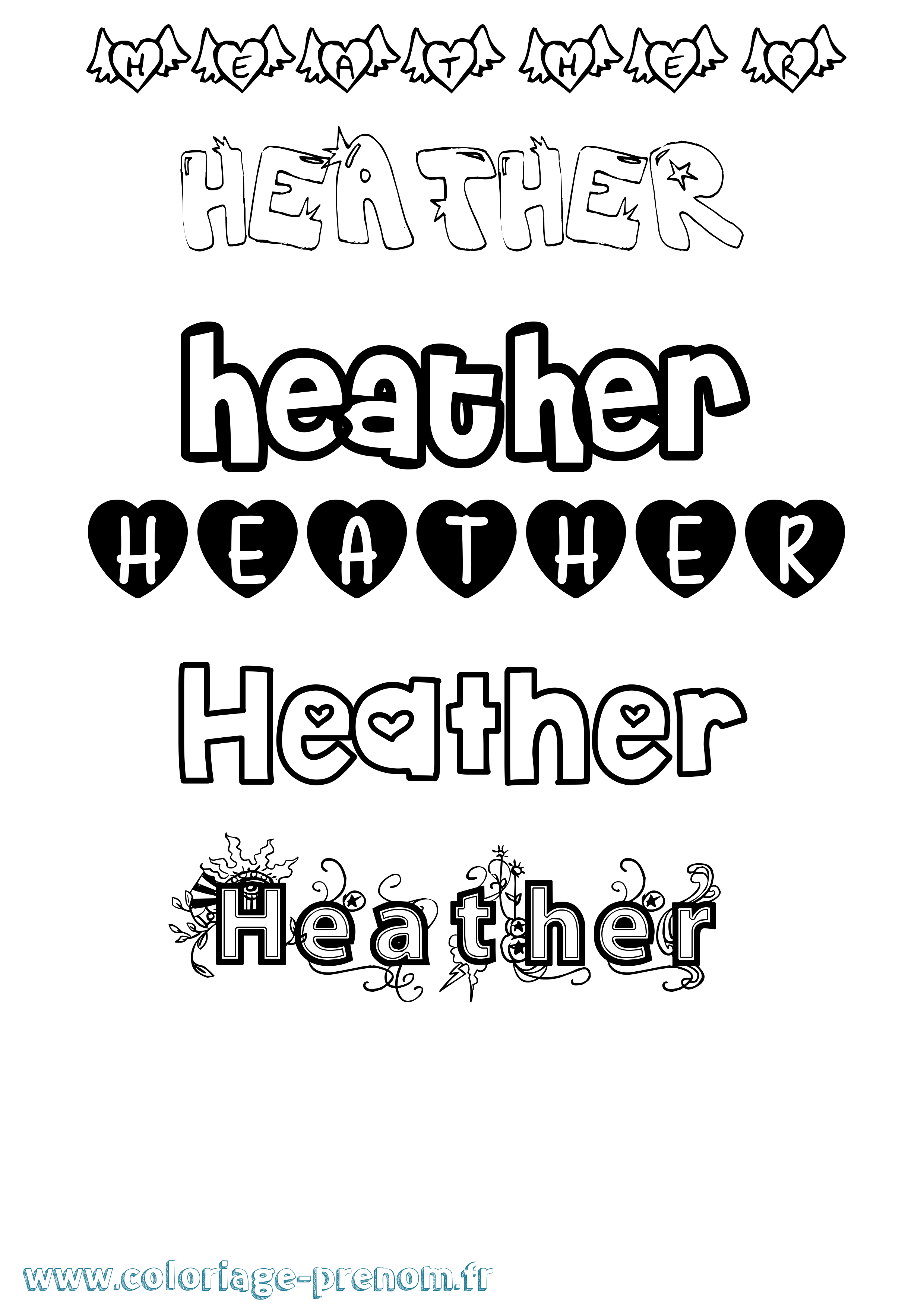 Coloriage prénom Heather Girly