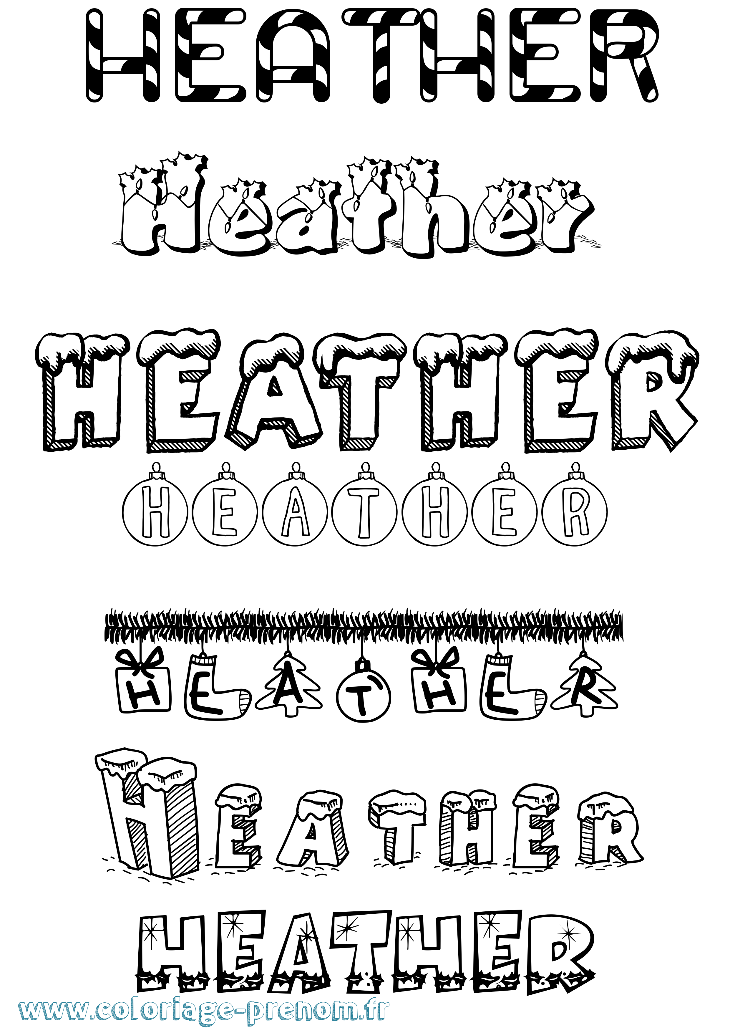 Coloriage Heather Noël Coloriage prénom Heather Noël