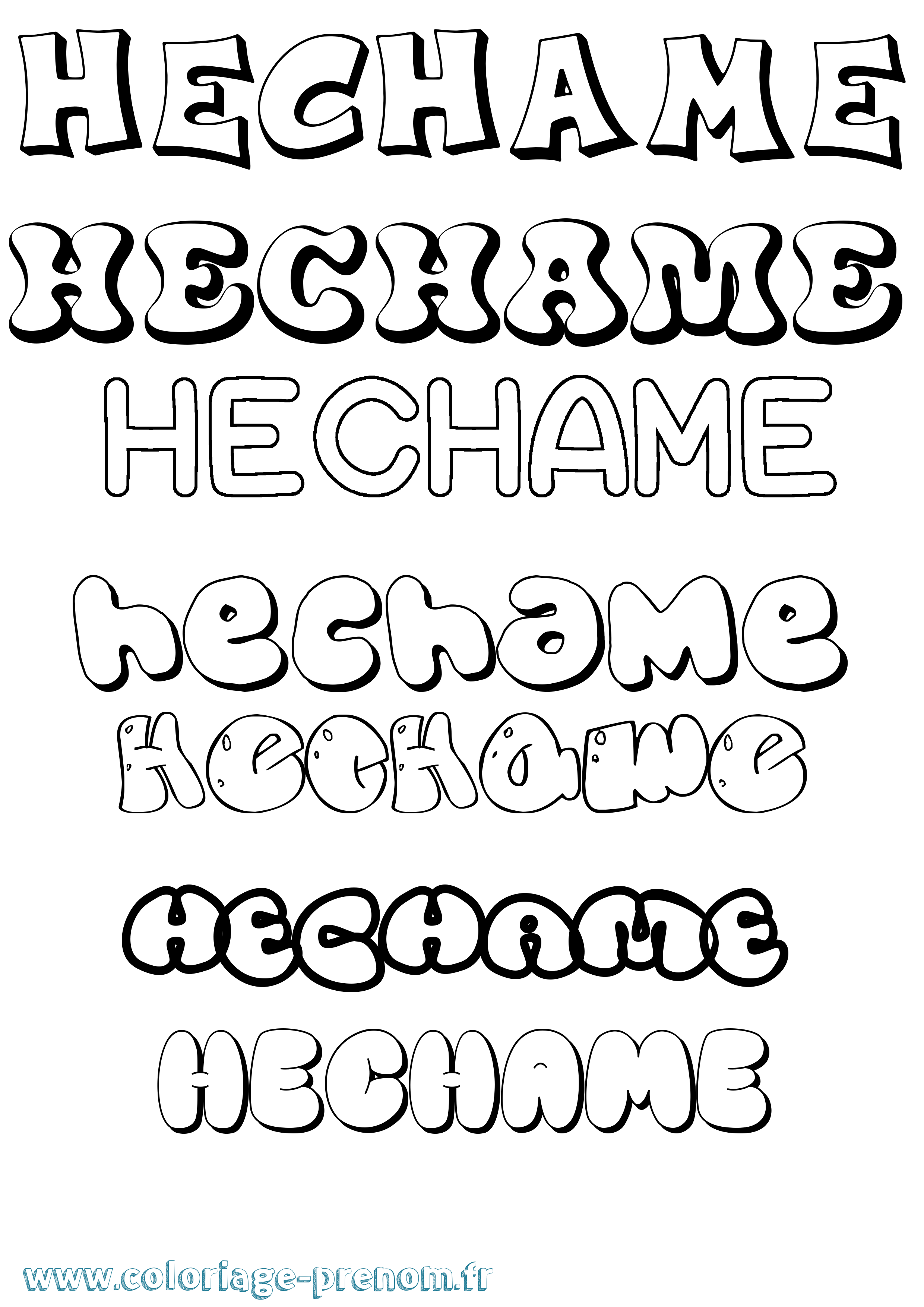 Coloriage prénom Hechame Bubble